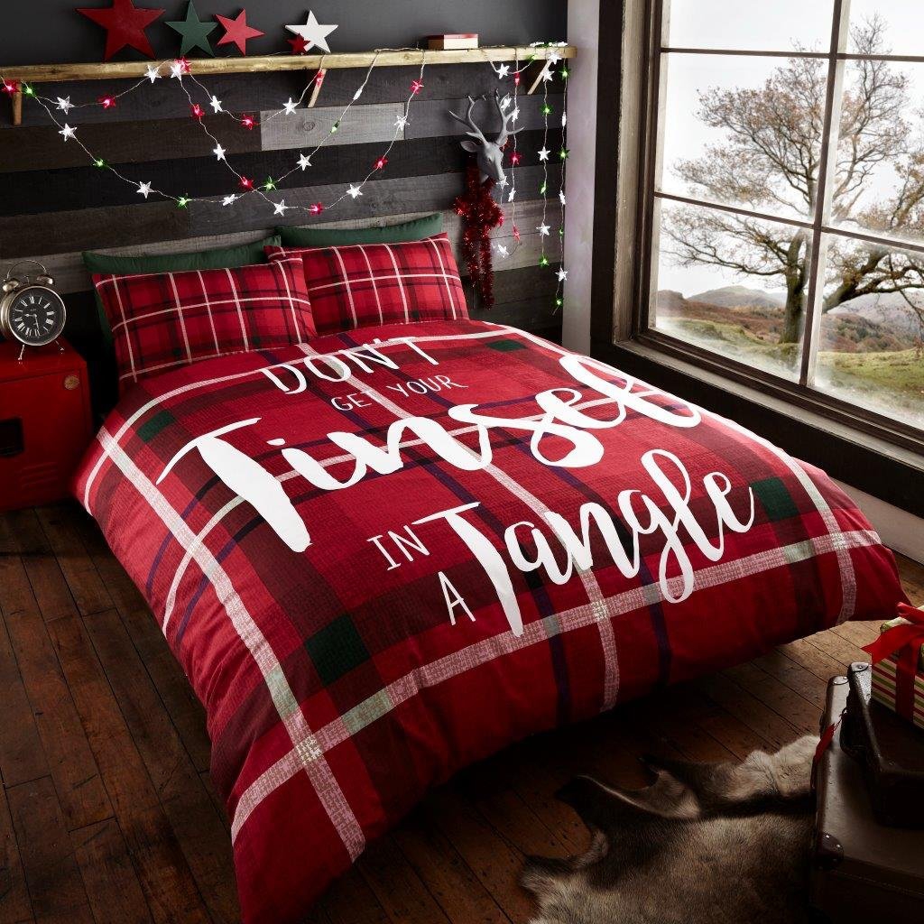 Tinsel In a Tangle 'Christmas' Panel Double Bed Duvet Quilt Cover Set