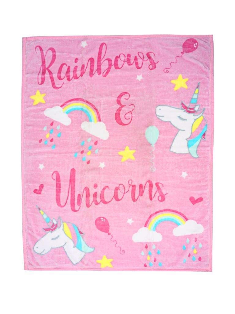 Luxury Kids Unicorn Pink Printed Panel Fleece Blanket Throw