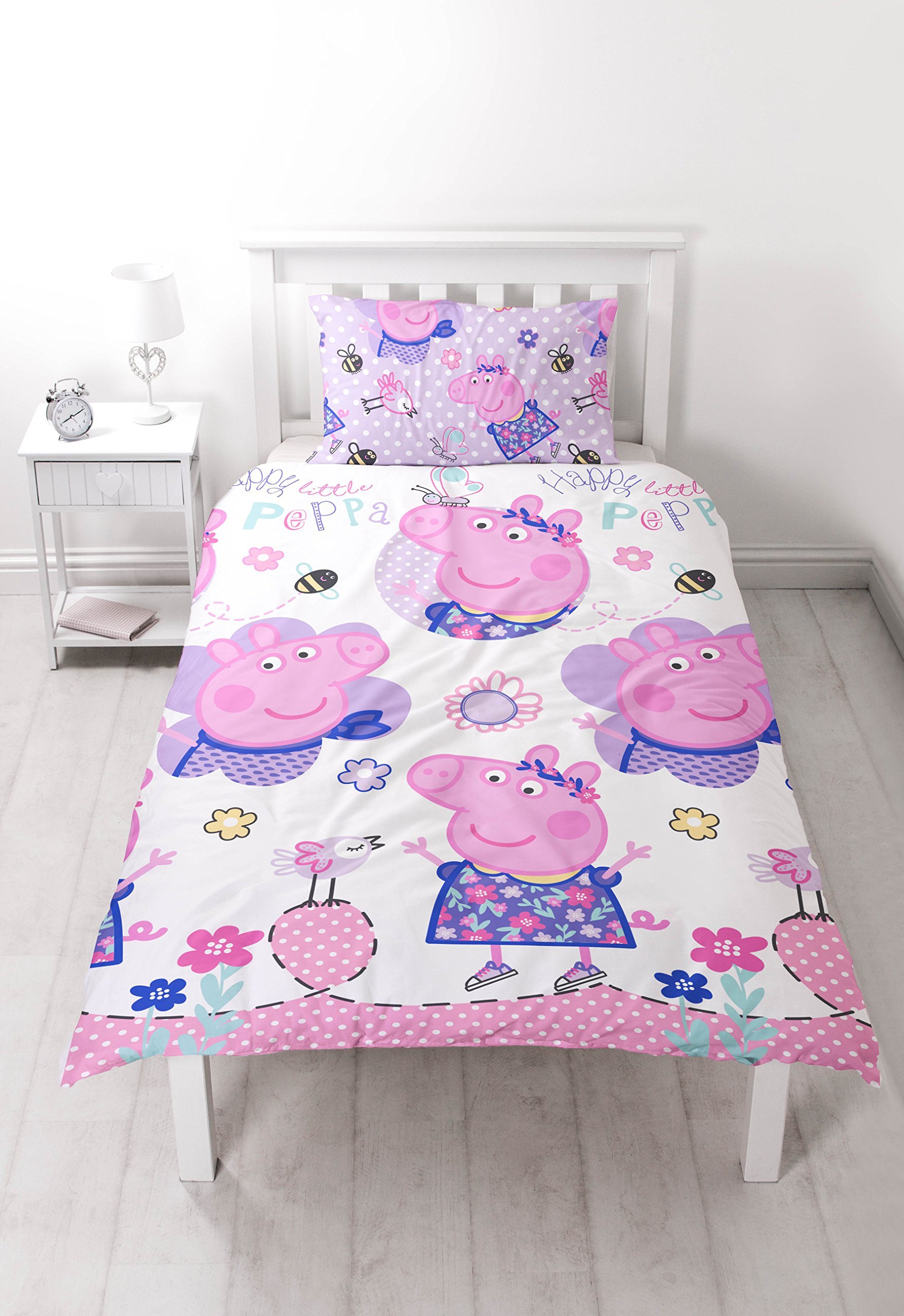 Peppa Pig 'Happy' Reversible Rotary Single Bed Duvet Quilt Cover Set