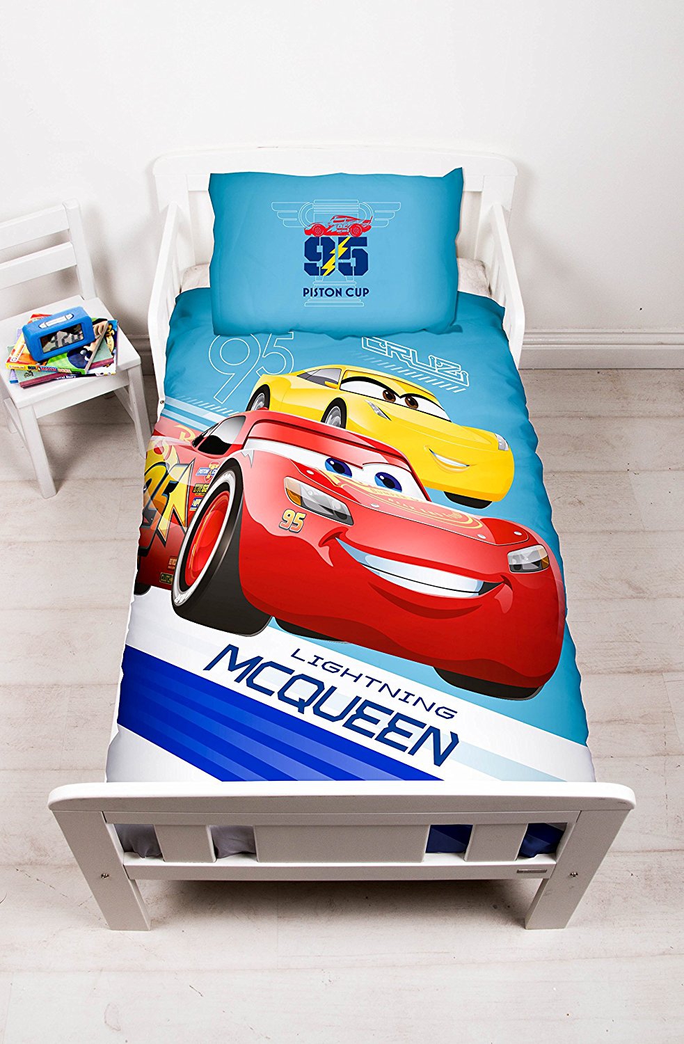 Disney Cars 3 '' Lightning'' Panel Junior Cot Bed Duvet Quilt Cover Set