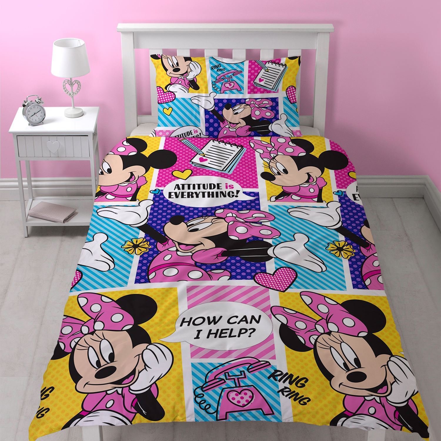 Disney Minnie Mouse 'Attitude' Reversible Rotary Single Bed Duvet Quilt Cover Set