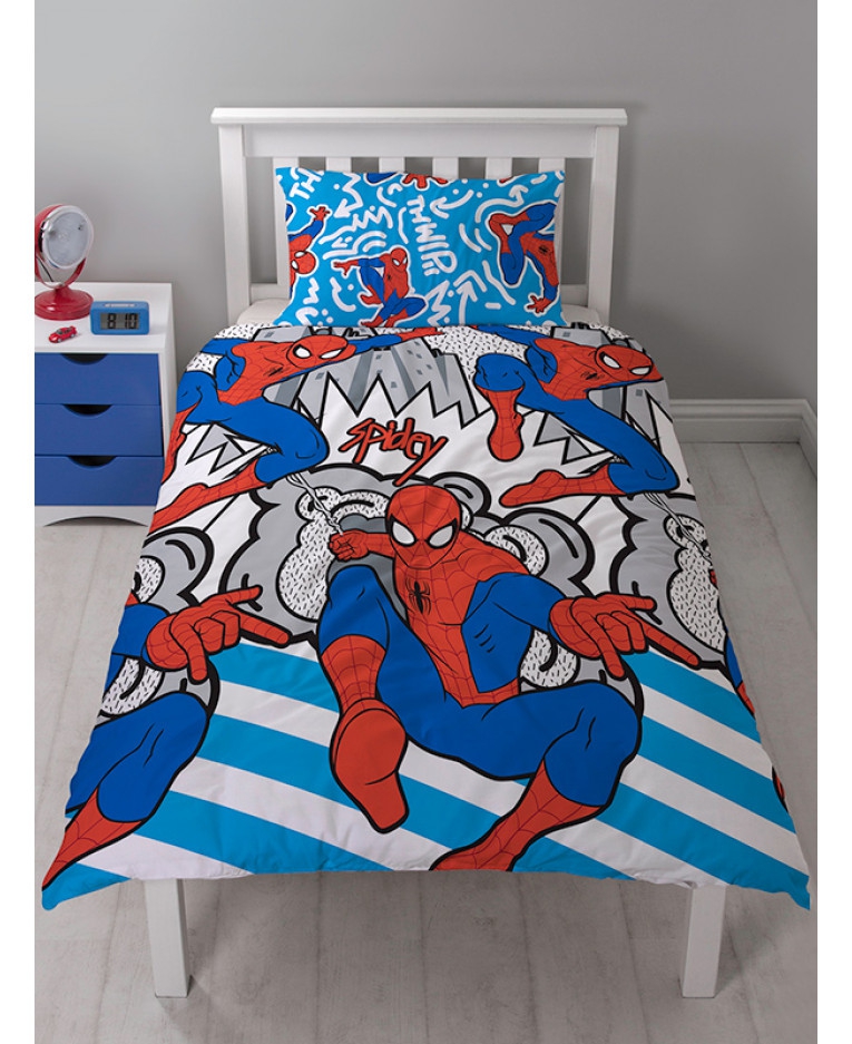 Spiderman 'Popart' Reversible Rotary Single Bed Duvet Quilt Cover Set