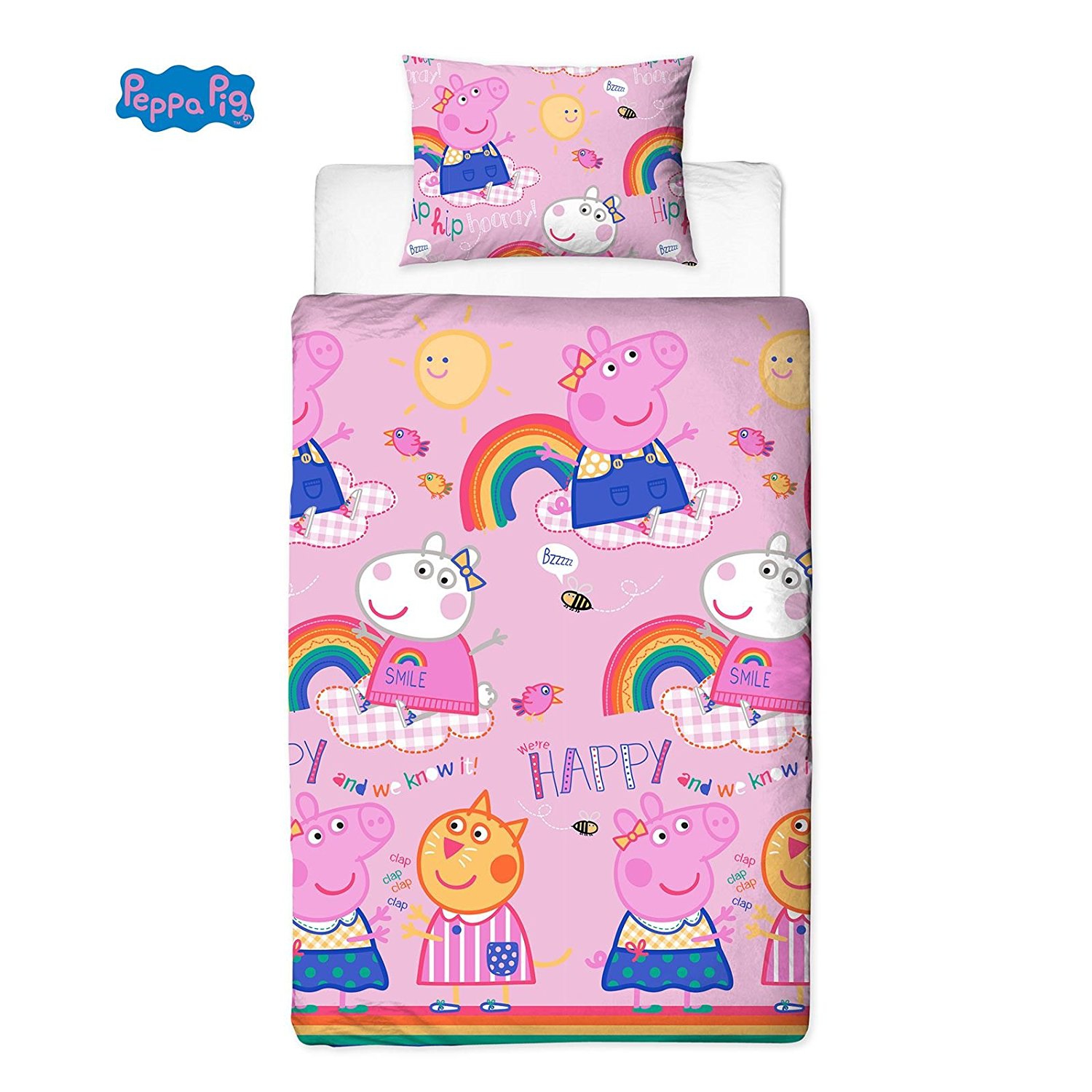 Peppa Pig Friends Hooray Rotary Single Bed Duvet Quilt Cover Set