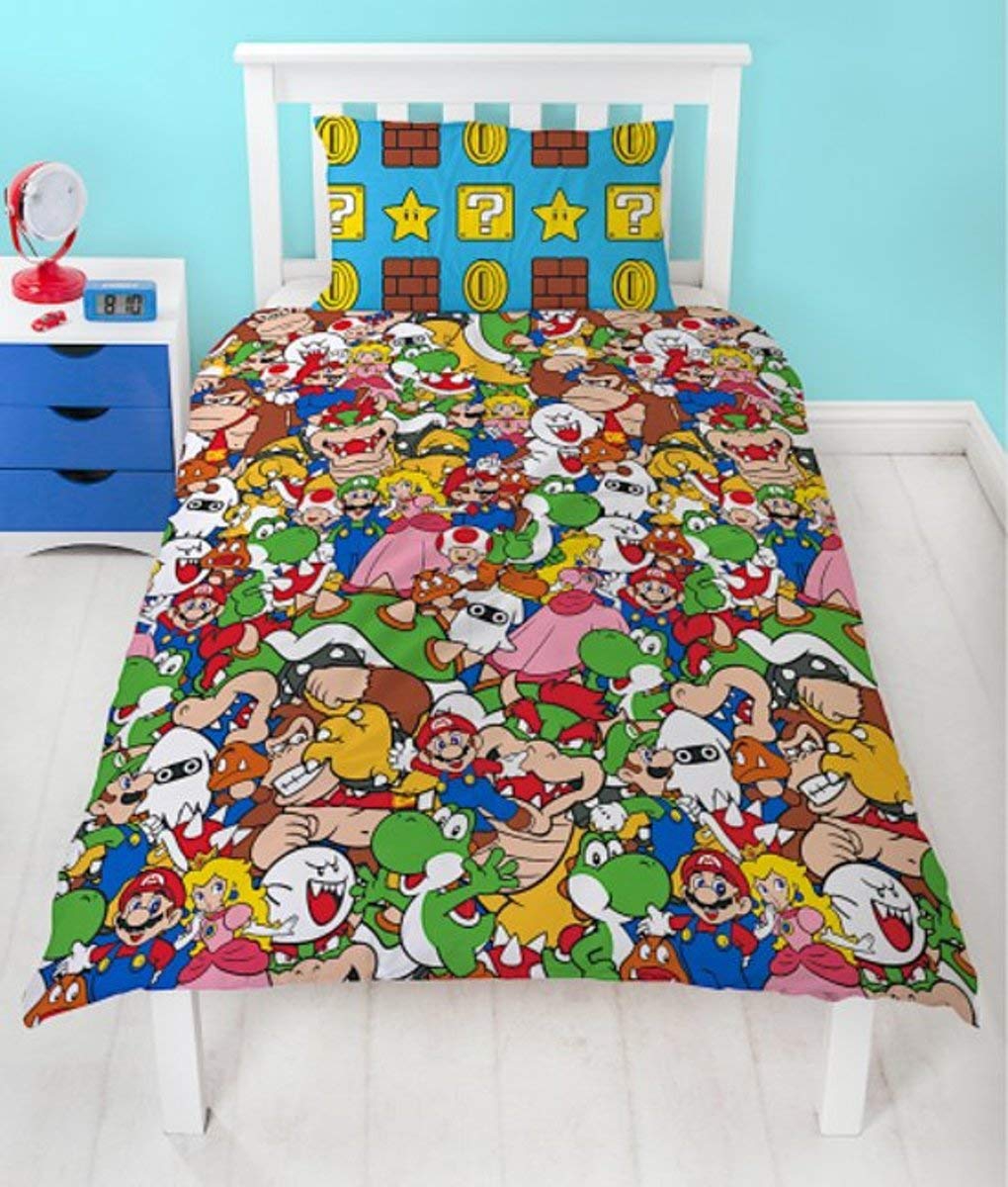 Nintendo Super Mario Gang Reversible Rotary Single Bed Duvet Quilt Cover Set