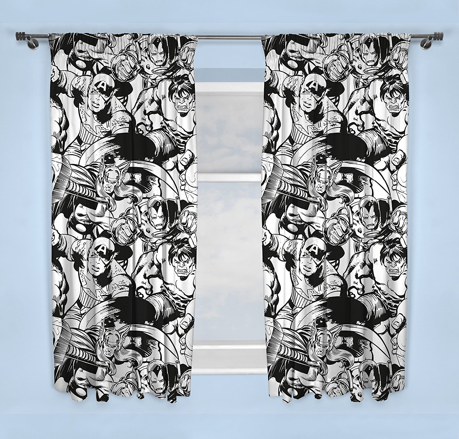 Marvel Comics Crop Black & White 66 X 54 inch Drop Curtain Pair