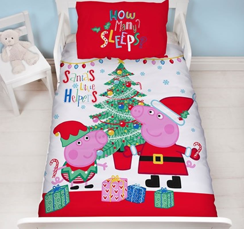 Peppa Pig Christmas Toddler Panel Junior Cot Bed Duvet Quilt Cover Set