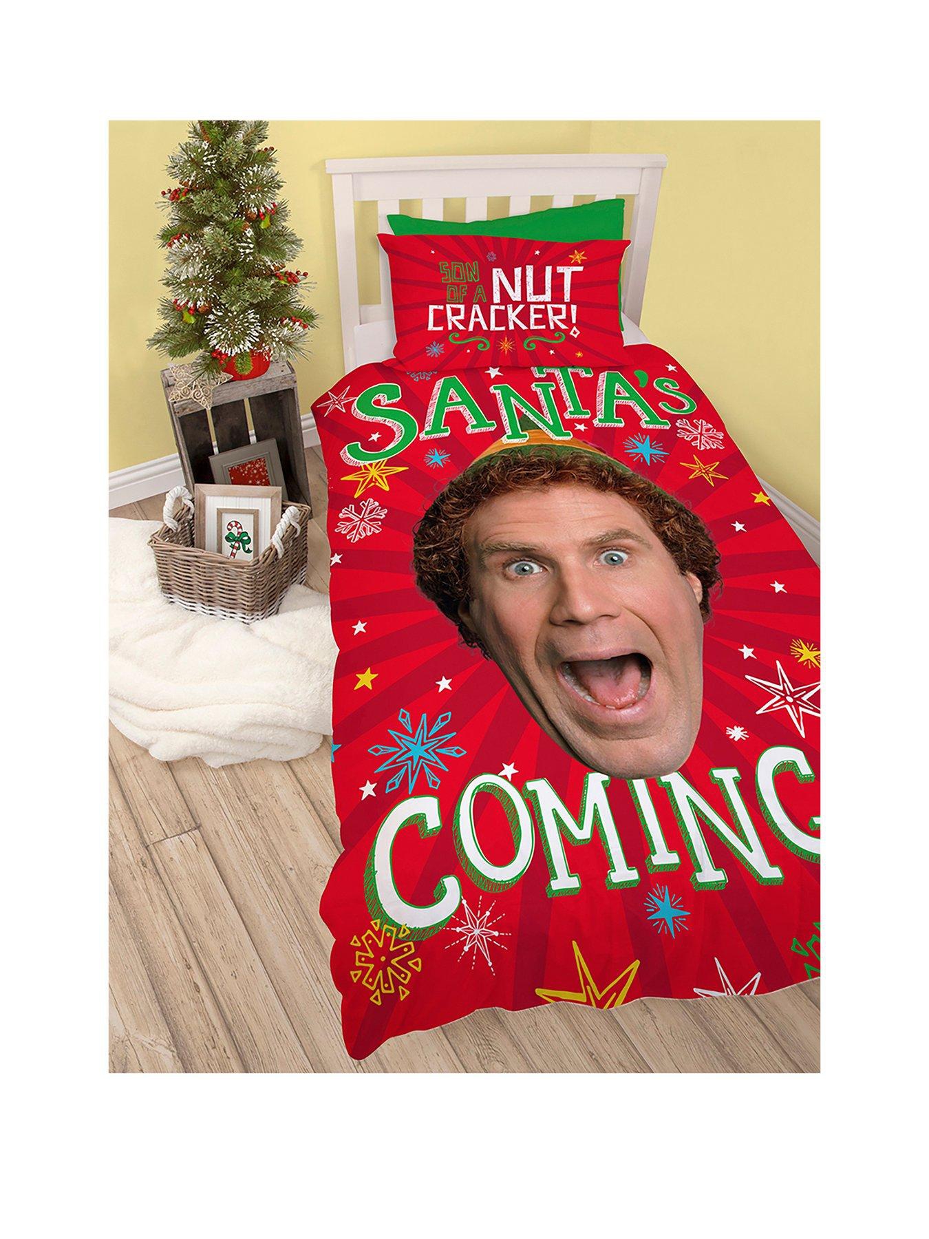 The Elf 'Santa' Christmas Panel Single Bed Duvet Quilt Cover Set