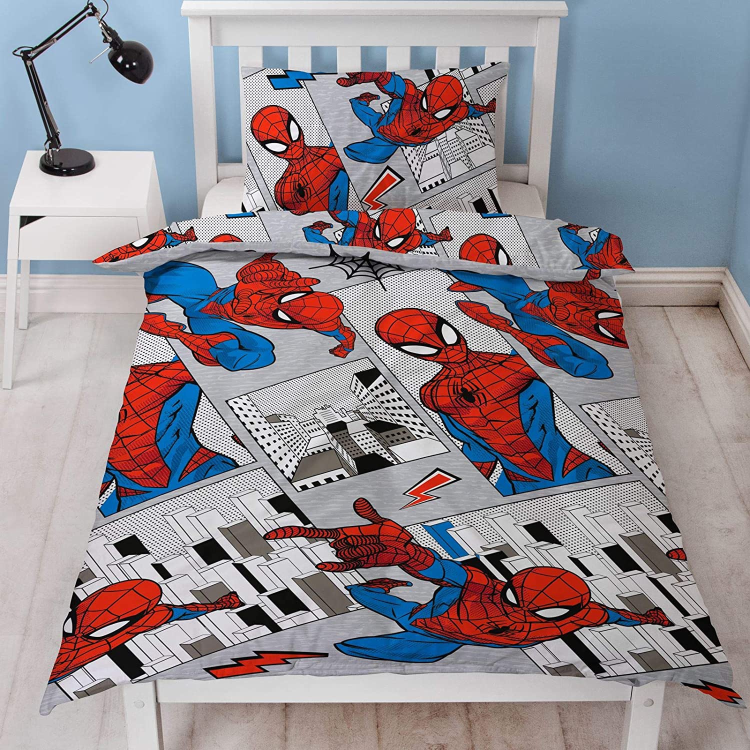 Spiderman Grey City Landscape Rotary Single Bed Duvet Quilt Cover Set