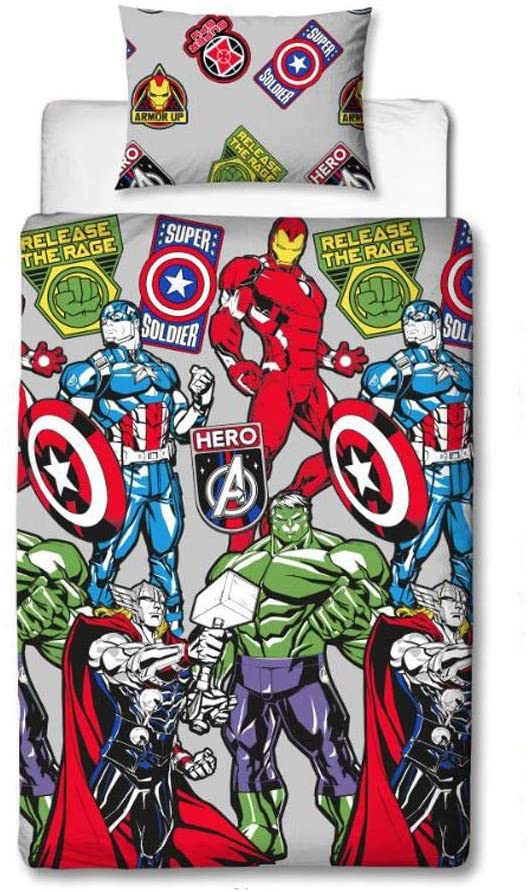 Marvel Avengers ,captain America, Thor, The Hulk and Iron Man Rotary Single Bed Duvet Quilt Cover S