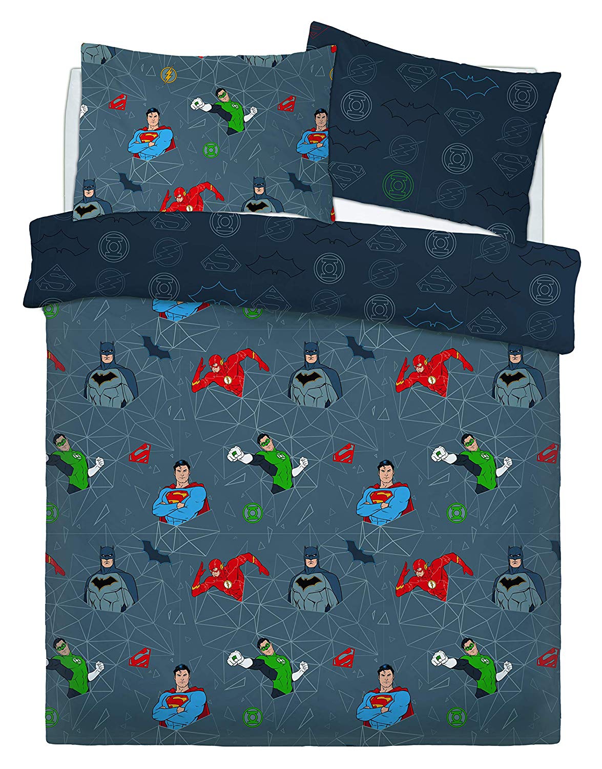 Justice League Graphic Grid Rotary Double Bed Duvet Quilt Cover Set