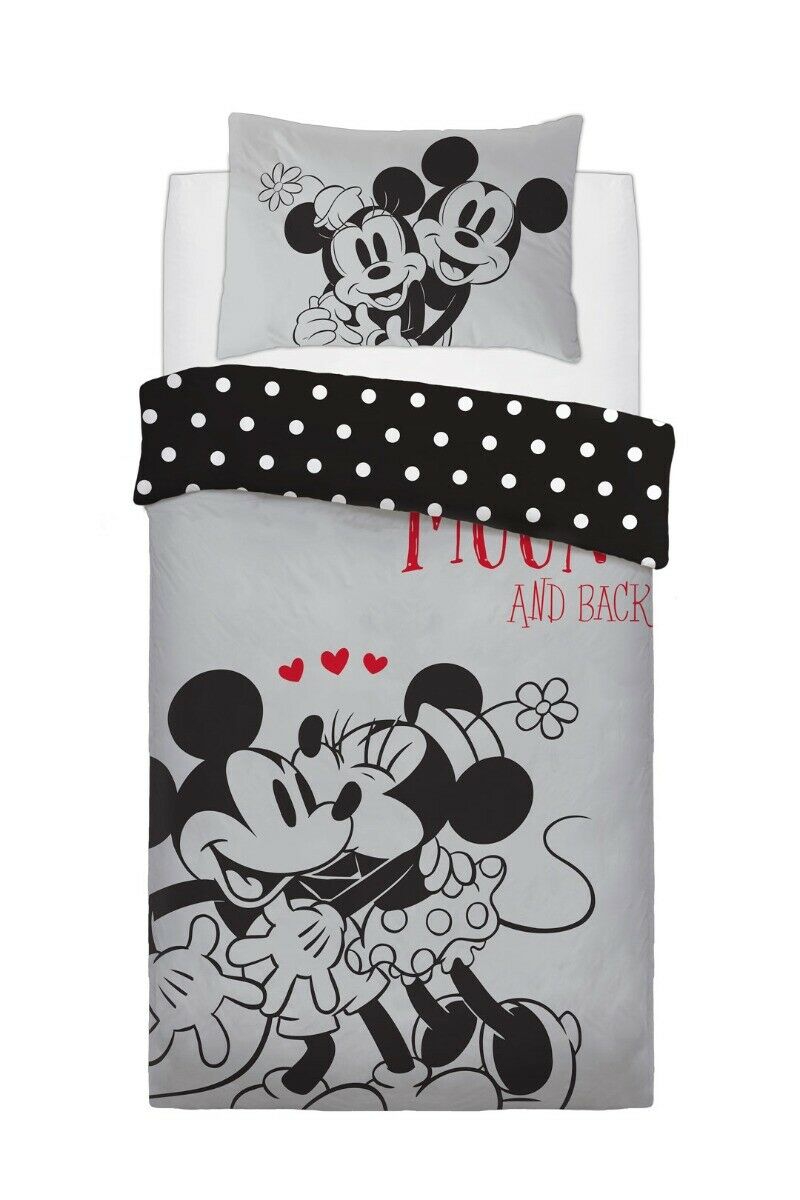 Disney Minnie and Mickey Love You To Moon Panel Single Bed Duvet Quilt Cover Set