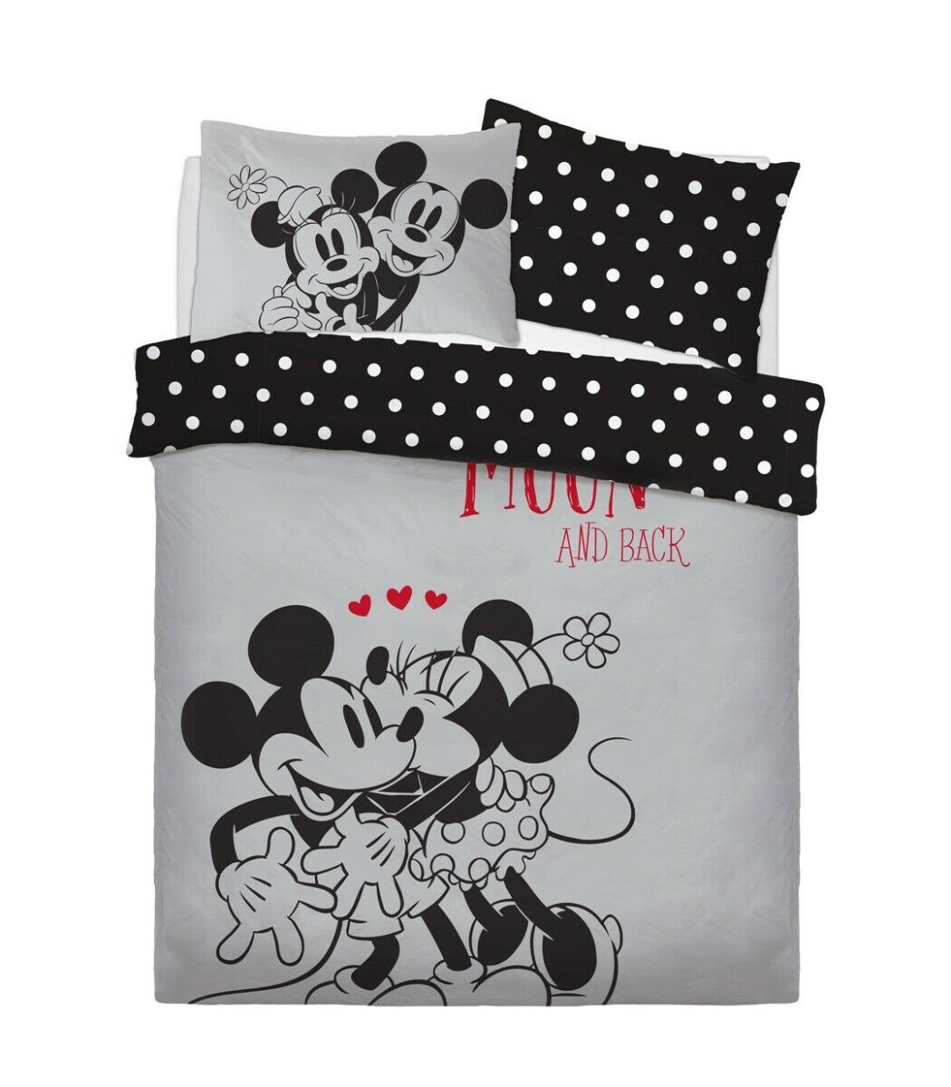 Disney Minnie and Mickey Love You To Moon Panel Double Bed Duvet Quilt Cover Set