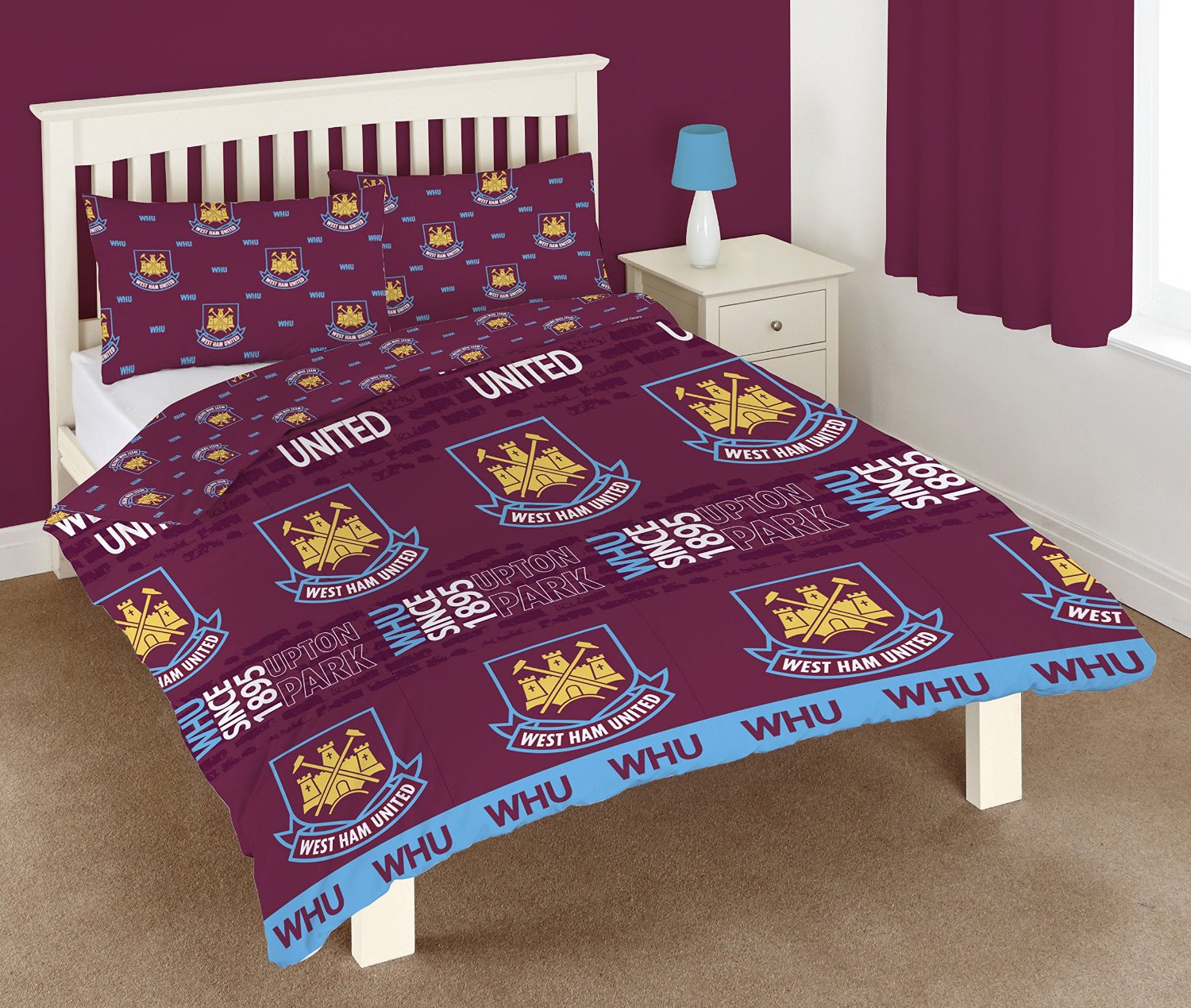 West Ham United Fc Football Rotary Official Double Bed Duvet Quilt Cover Set