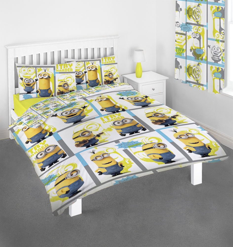 Minions 'Let' S Try Harder' Rotary Double Bed Duvet Quilt Cover Set