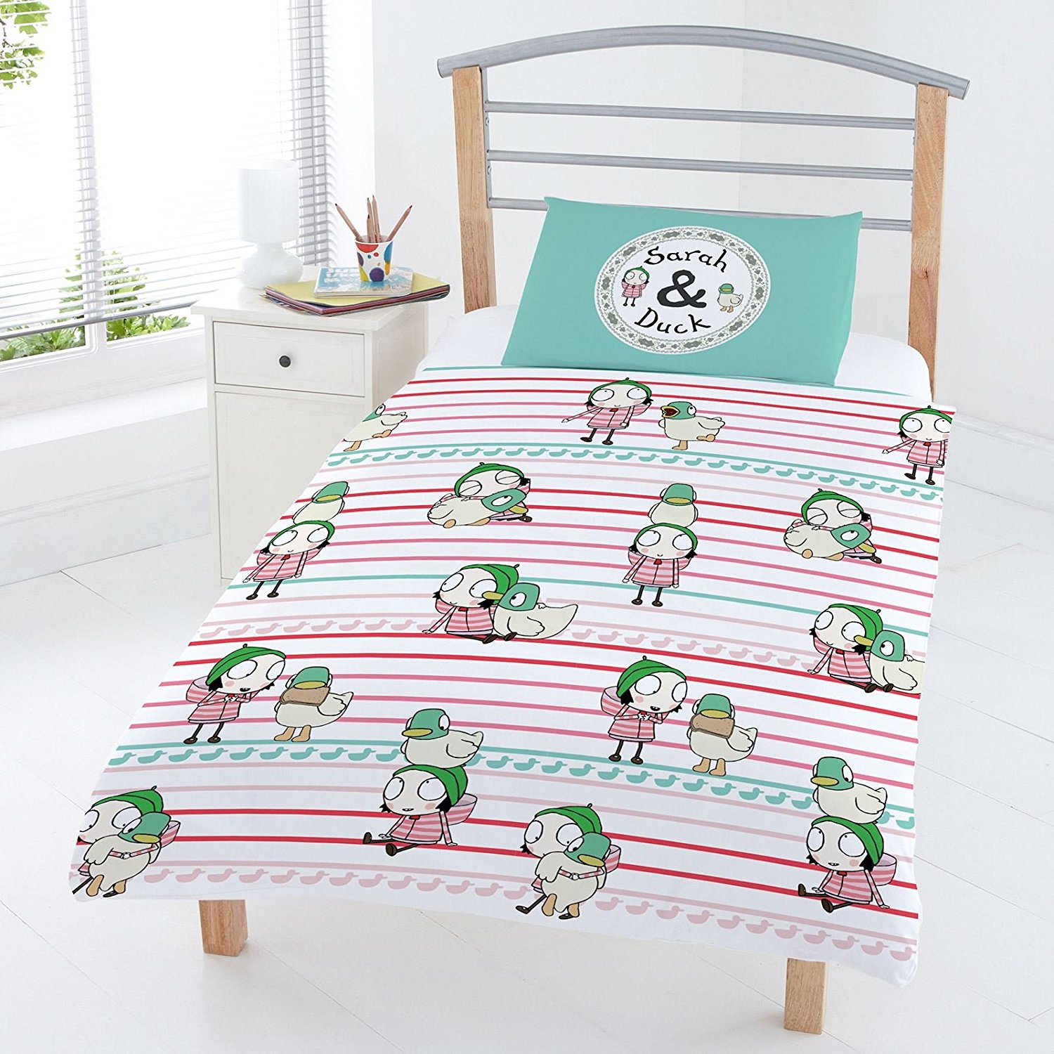 Sarah & Duck 'Red Stripe' Reversible Rotary Junior Cot Bed Duvet Quilt Cover Set