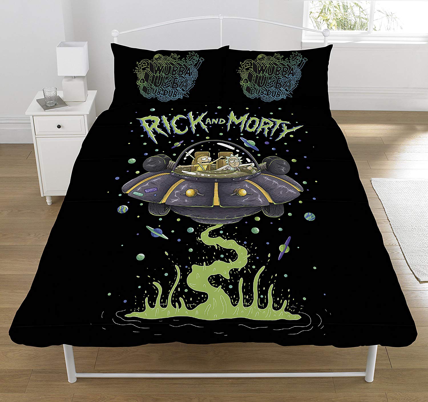 Rick and Morty Ufo/spaceship Panel Double Bed Duvet Quilt Cover Set