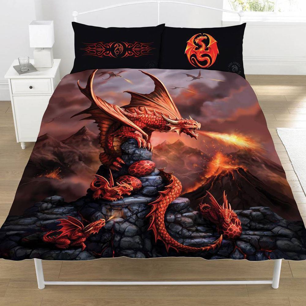 Anne Stokes Fire Dragon Panel Double Bed Duvet Quilt Cover Set