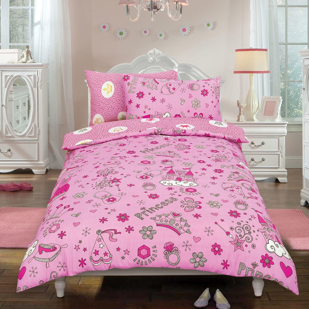 Princess 'Crown' Pink Reversible Rotary Single Bed Duvet Quilt Cover Set