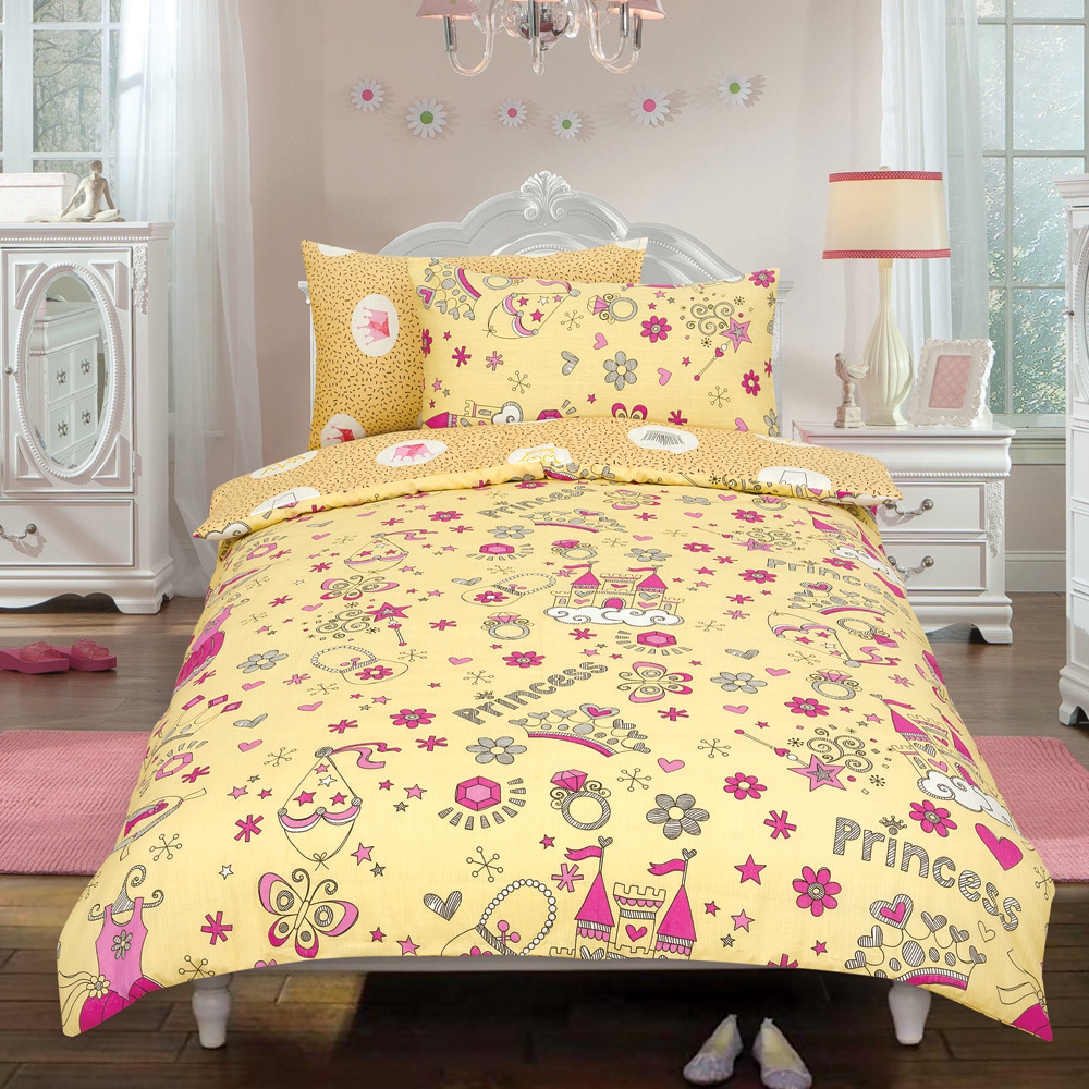 Princess 'Crown' Cream Reversible Rotary Single Bed Duvet Quilt Cover Set