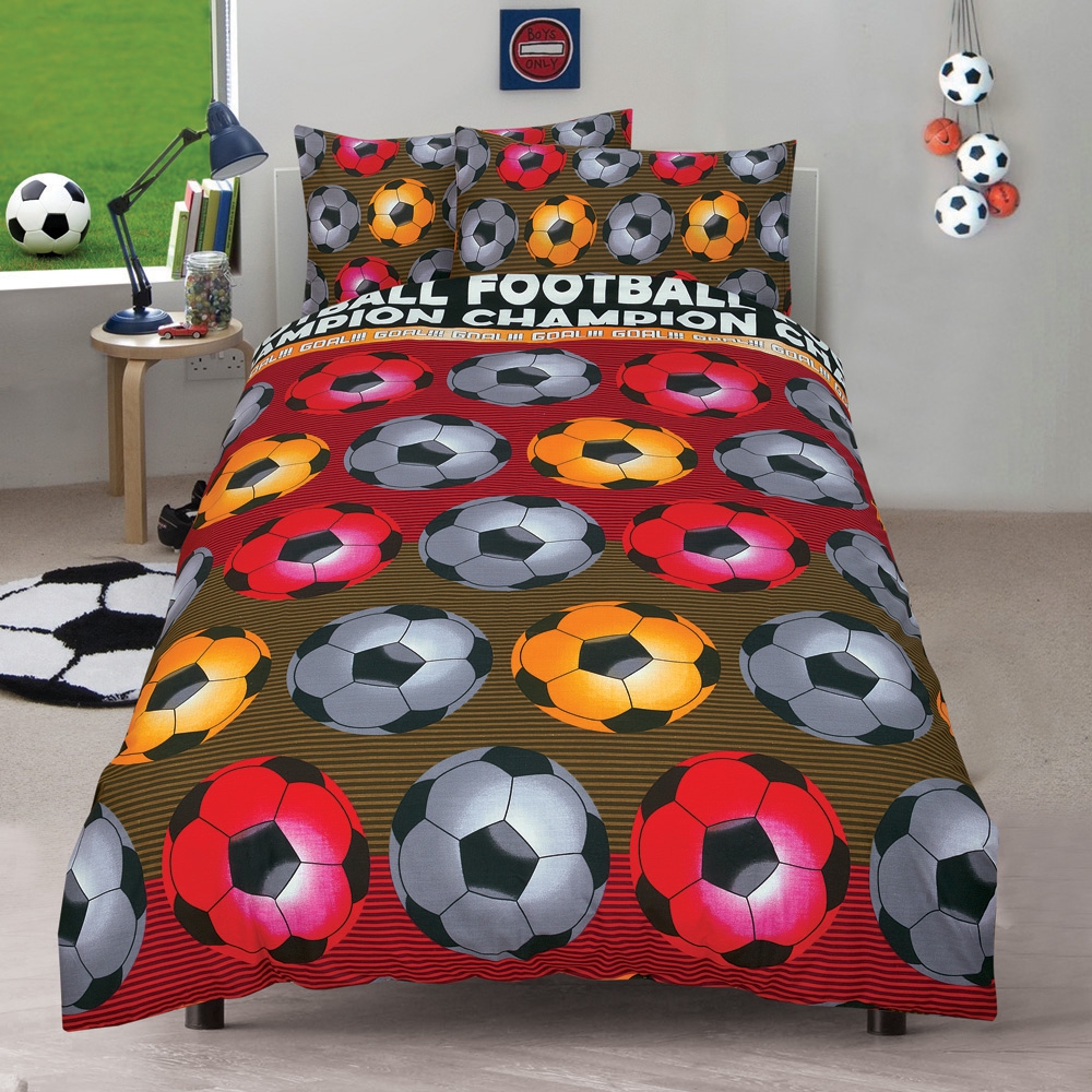 Football 'Champion' Red Reversible Fc Rotary Single Bed Duvet Quilt Cover Set