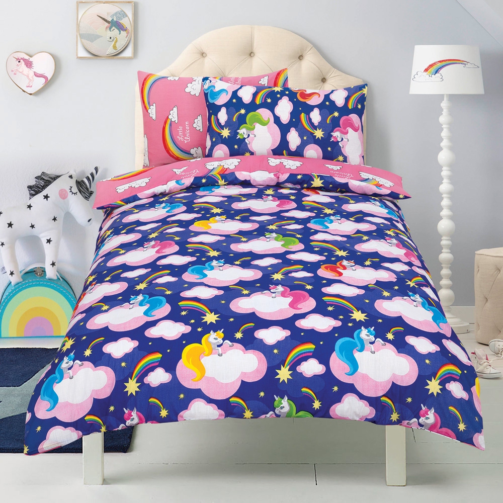 Unicorn 'Believe In Your Dreams' Purple Reversible Rotary Single Bed Duvet Quilt Cover Set