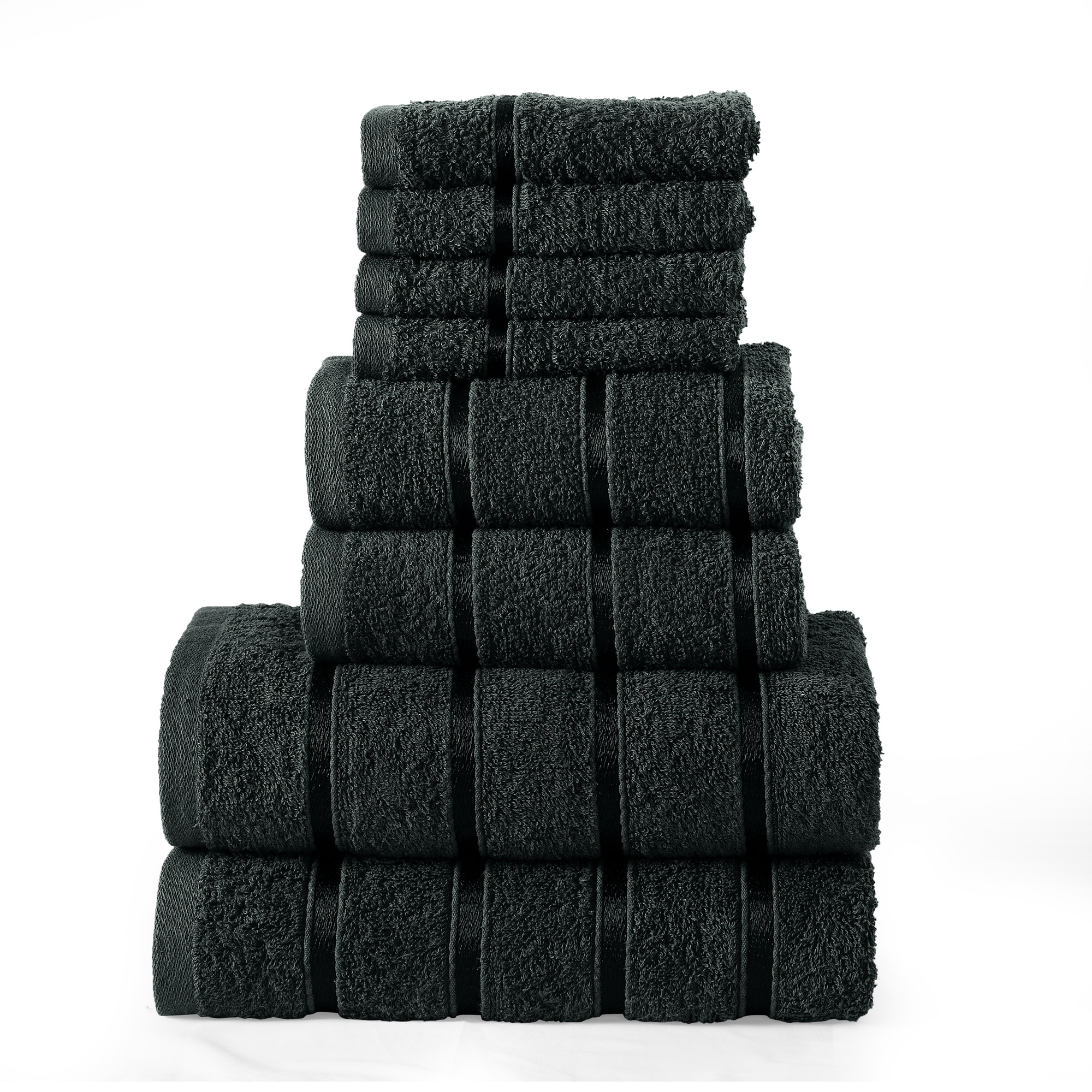 8 Pcs 100% Cotton Black Premium Bale Set Plain Towel