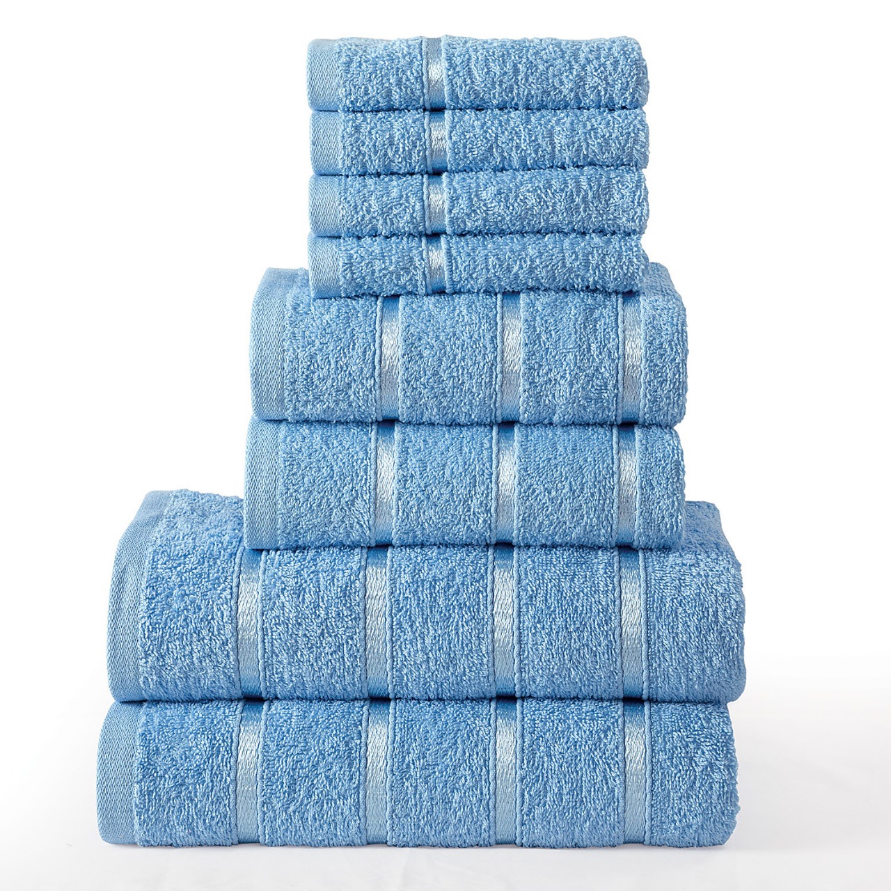 8 Pcs 100% Cotton Blue Premium Bale Set Plain Towel