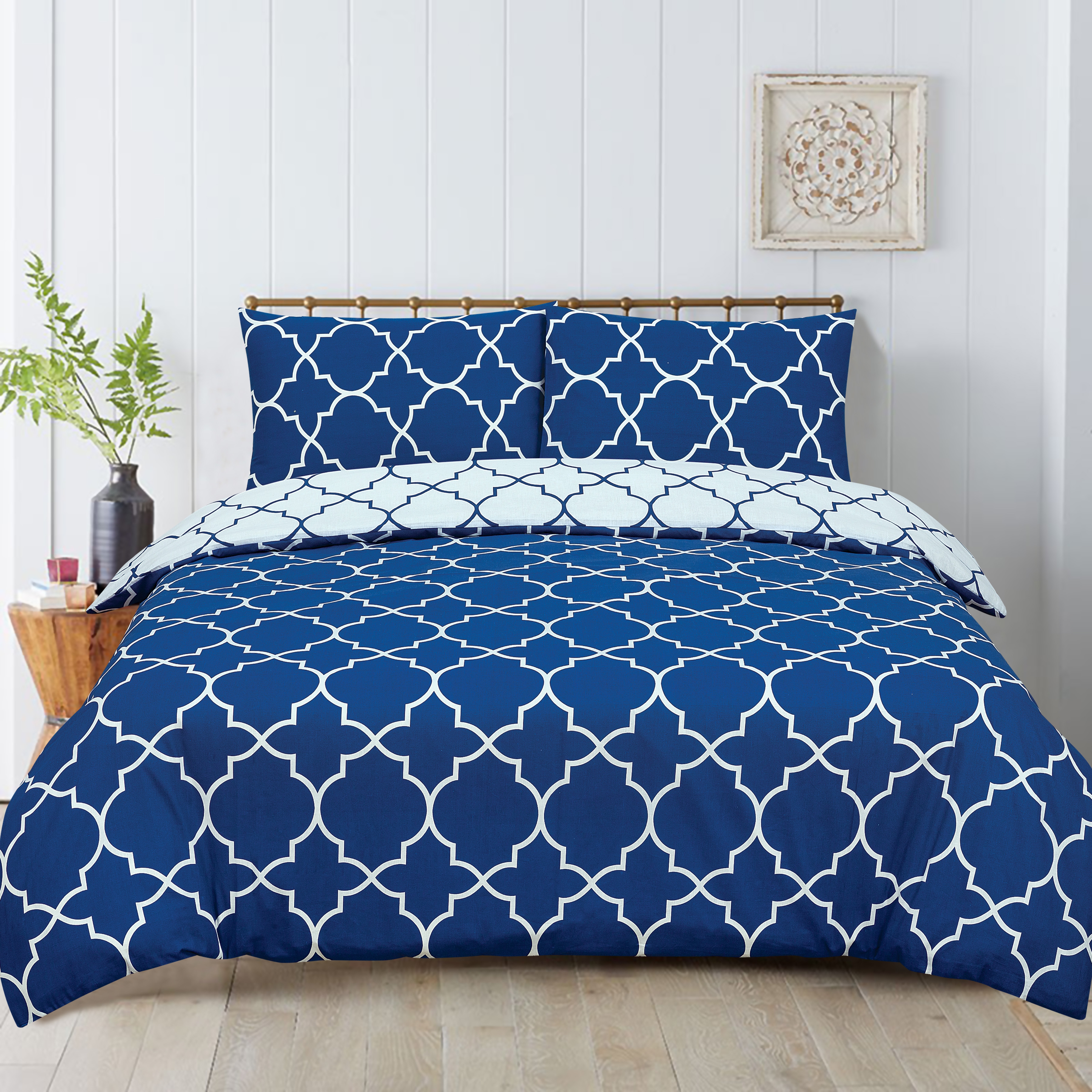 Morrocan Blue Reversible Rotary Single Bed Duvet Quilt Cover Set