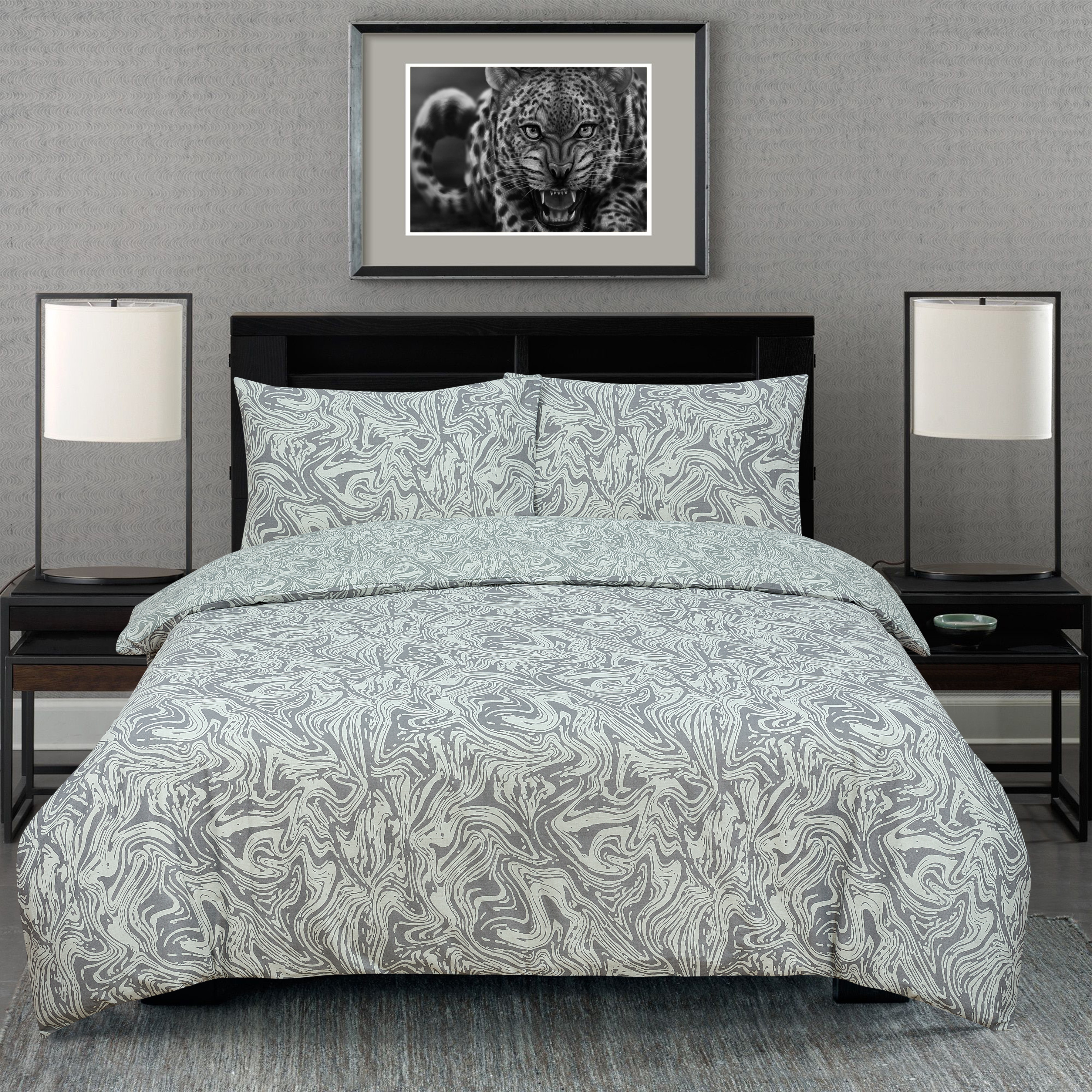 Marble Silver Reversible Rotary Double Bed Duvet Quilt Cover Set