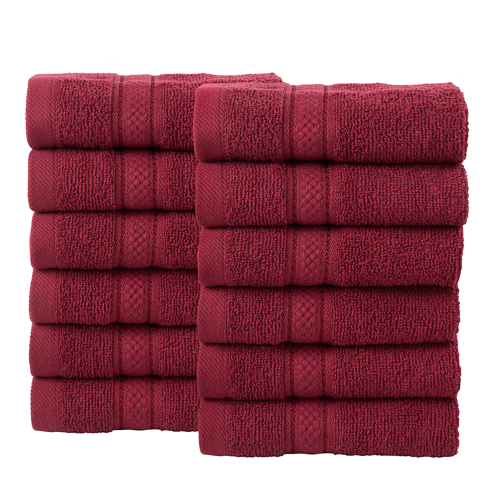 12 Pcs Face Cotton Towel Bale Set Burgandy Plain