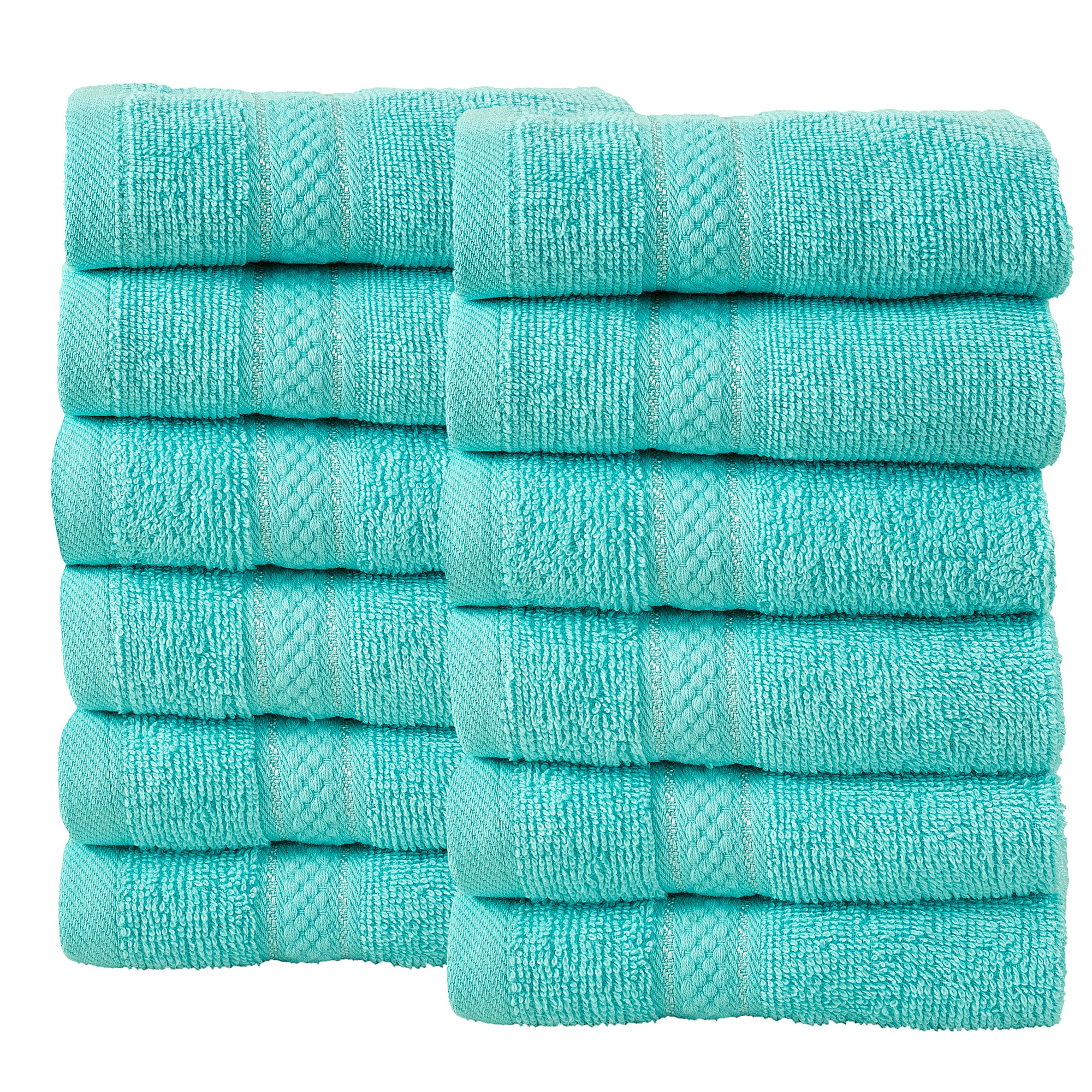 12 Pcs Face Cotton Towel Bale Set Turquoise Plain