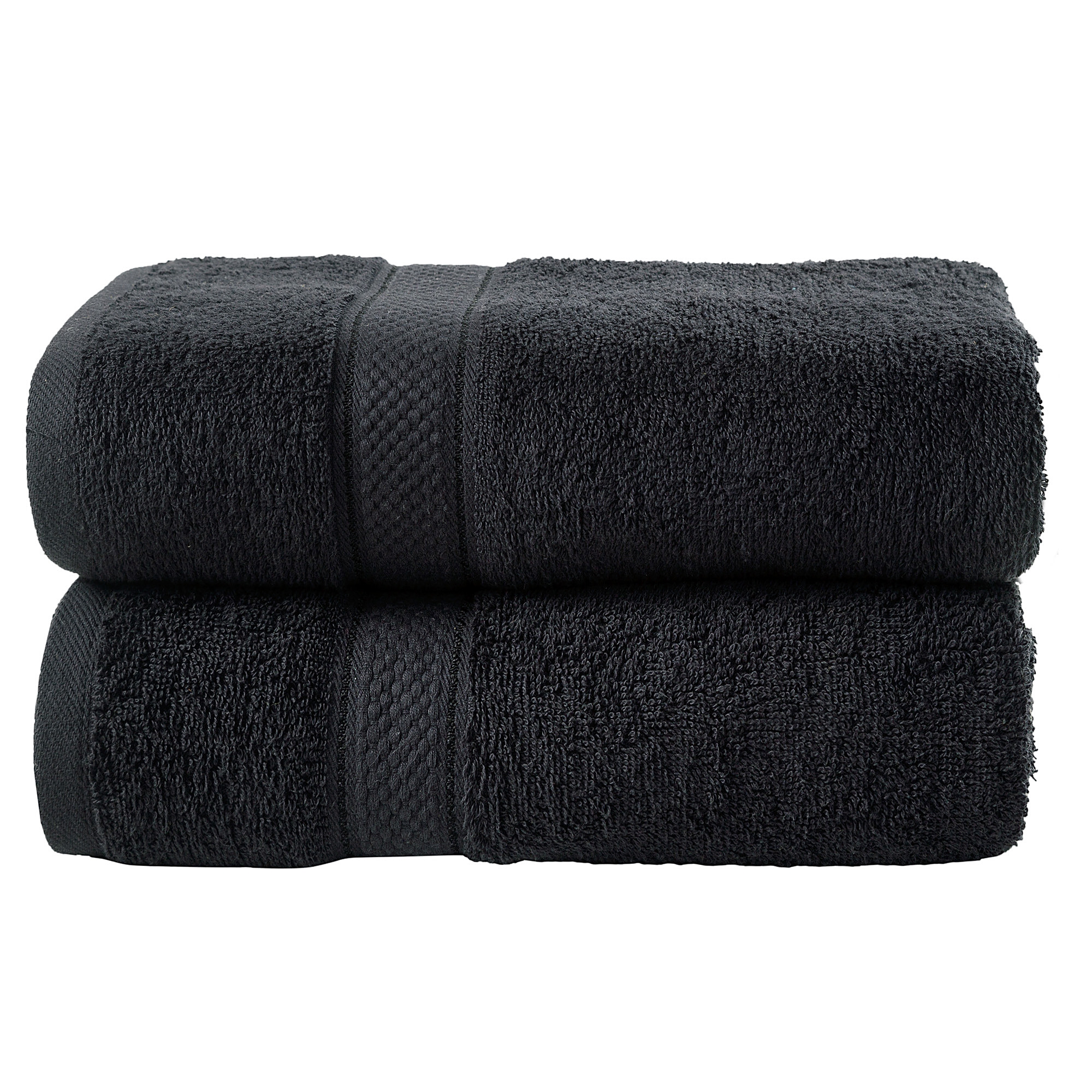 2 Pcs Bath Cotton Towel Bale Set Black Plain
