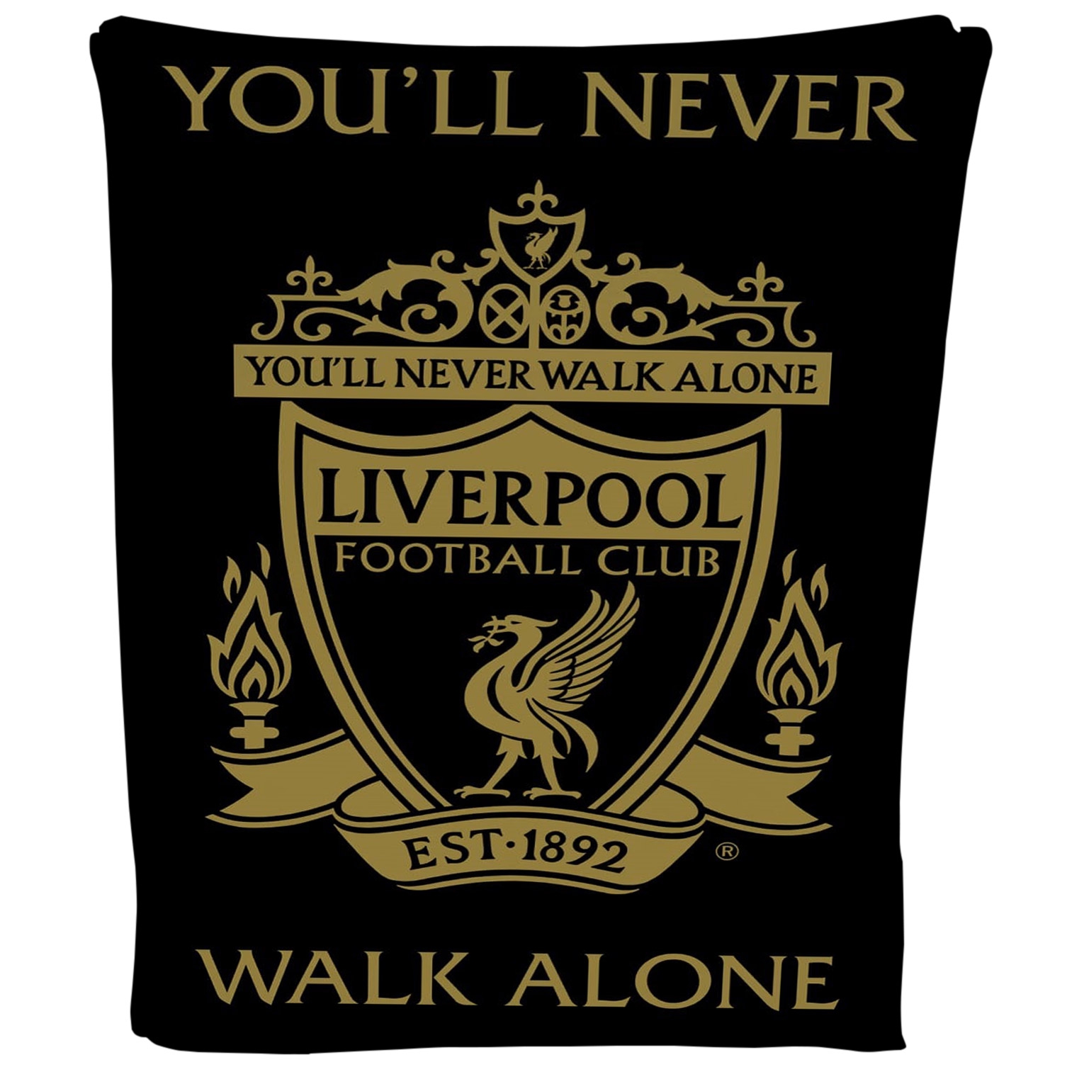 Liverpool Fc Black Gold Coral Football Panel Official Fleece Blanket Throw