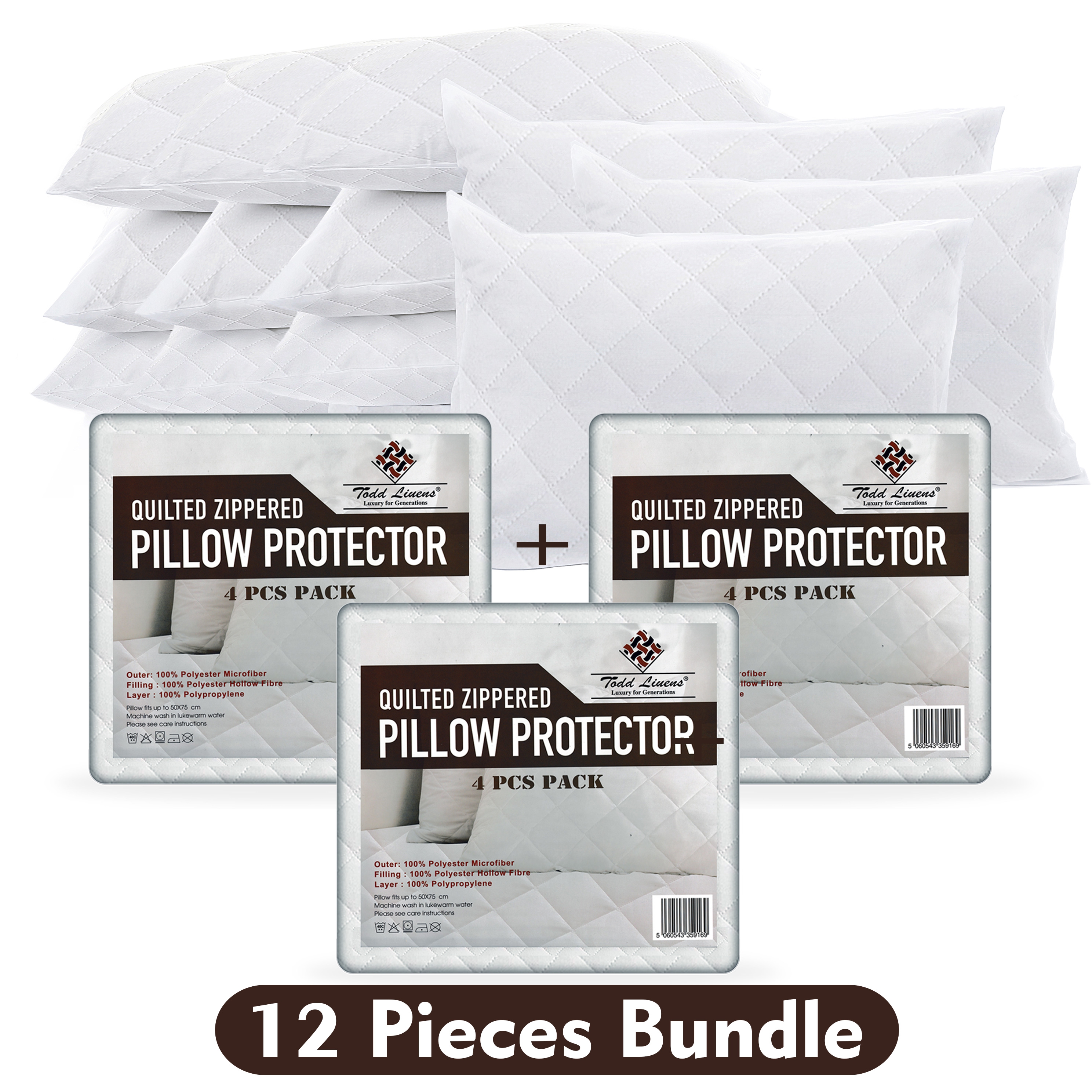 12 Pcs Pack Quilted Zippered Pillow Protector Cover