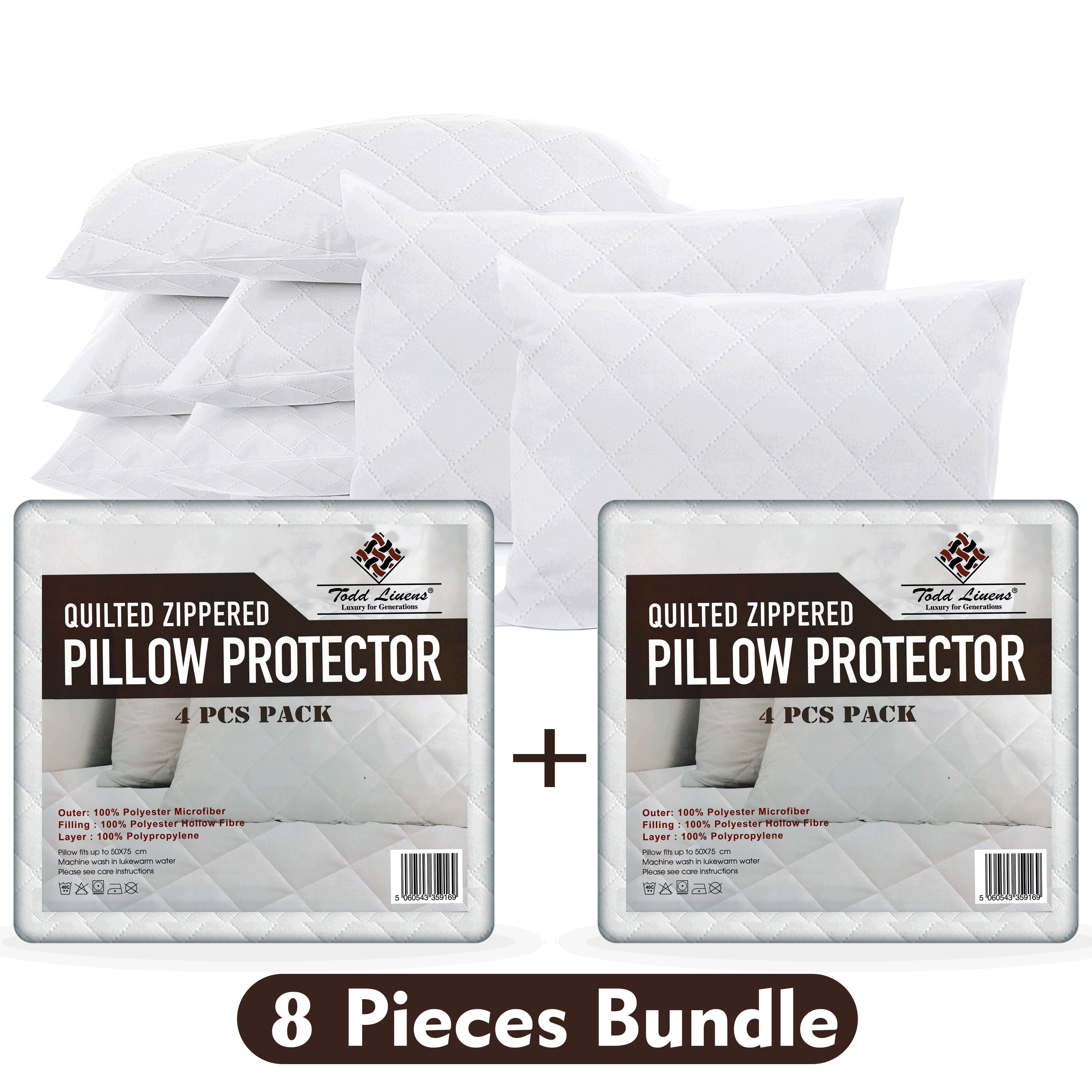 8 Pcs Pack Quilted Zippered Pillow Protector Cover