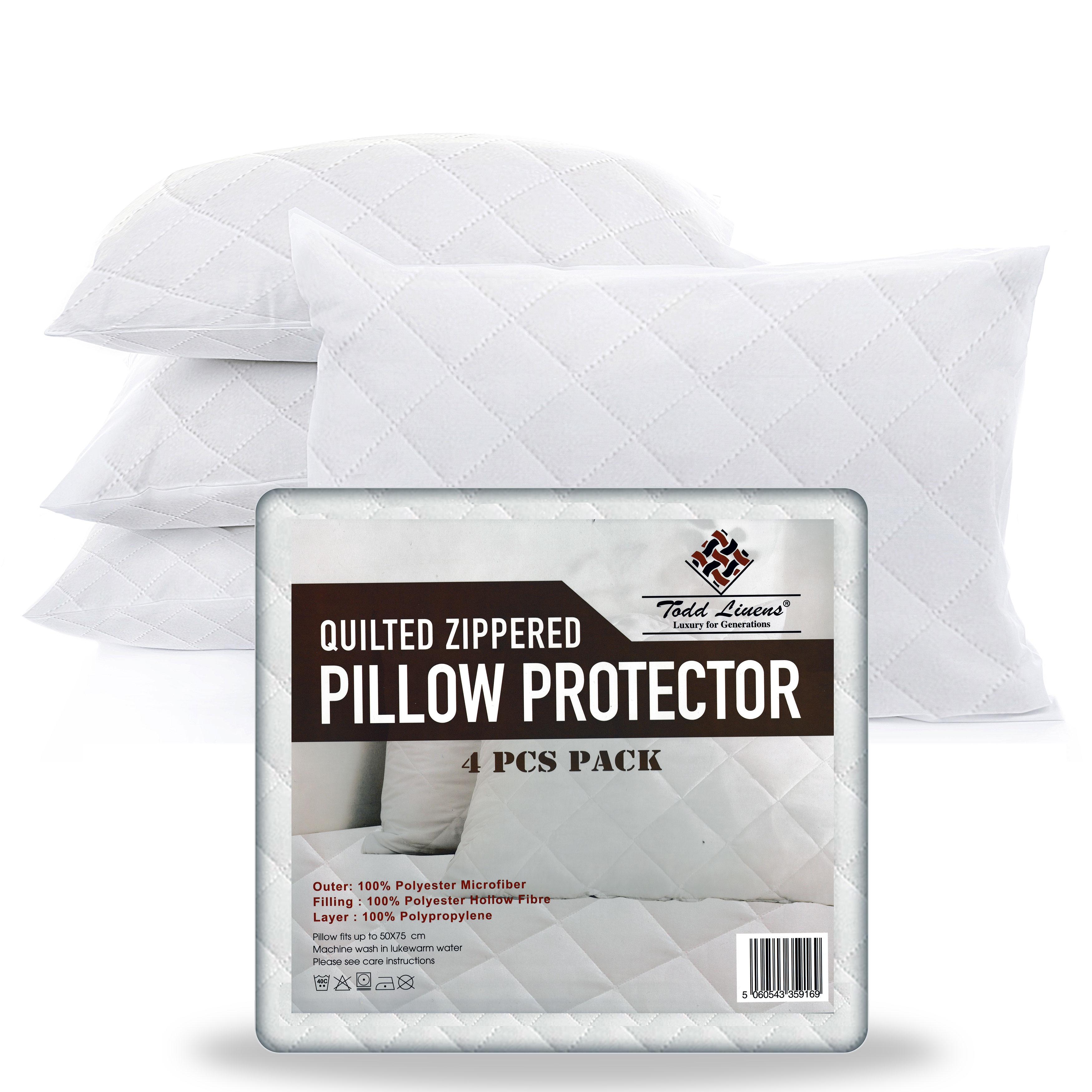 4 Pcs Pack Quilted Zippered Pillow Protector Pillowcase
