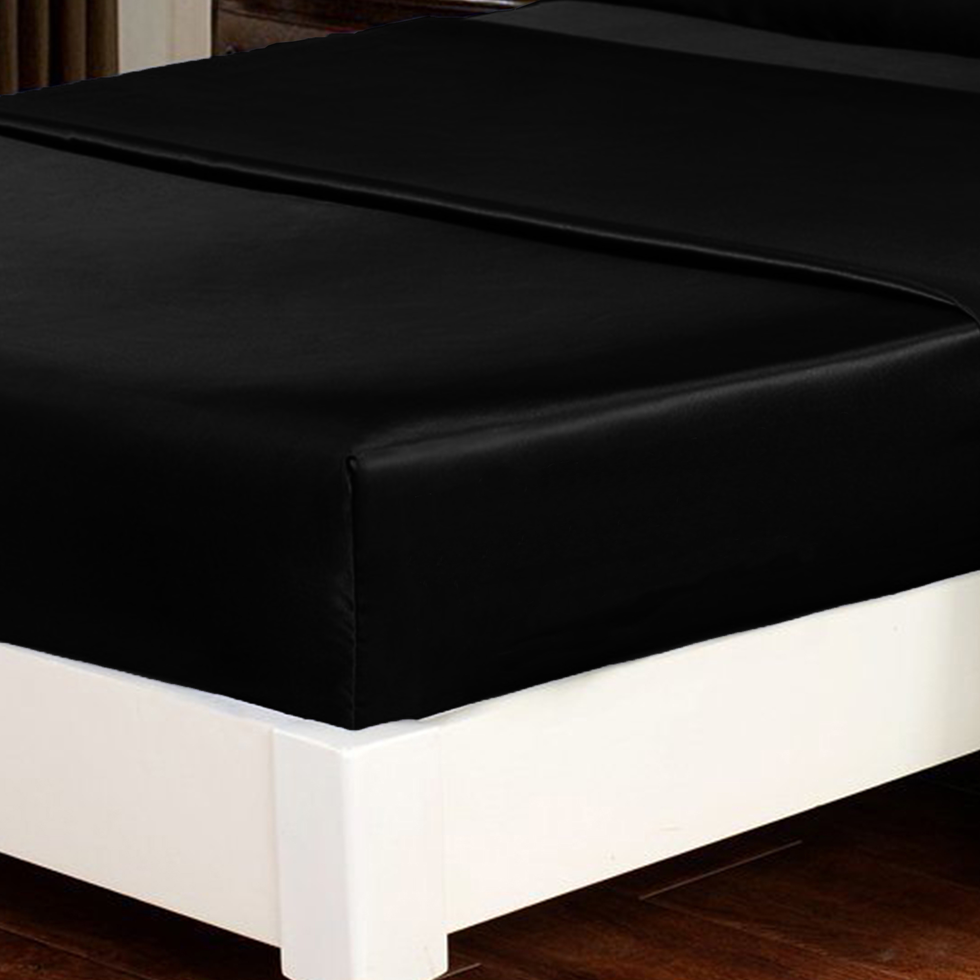 Black Satin Fitted Sheet King Bed