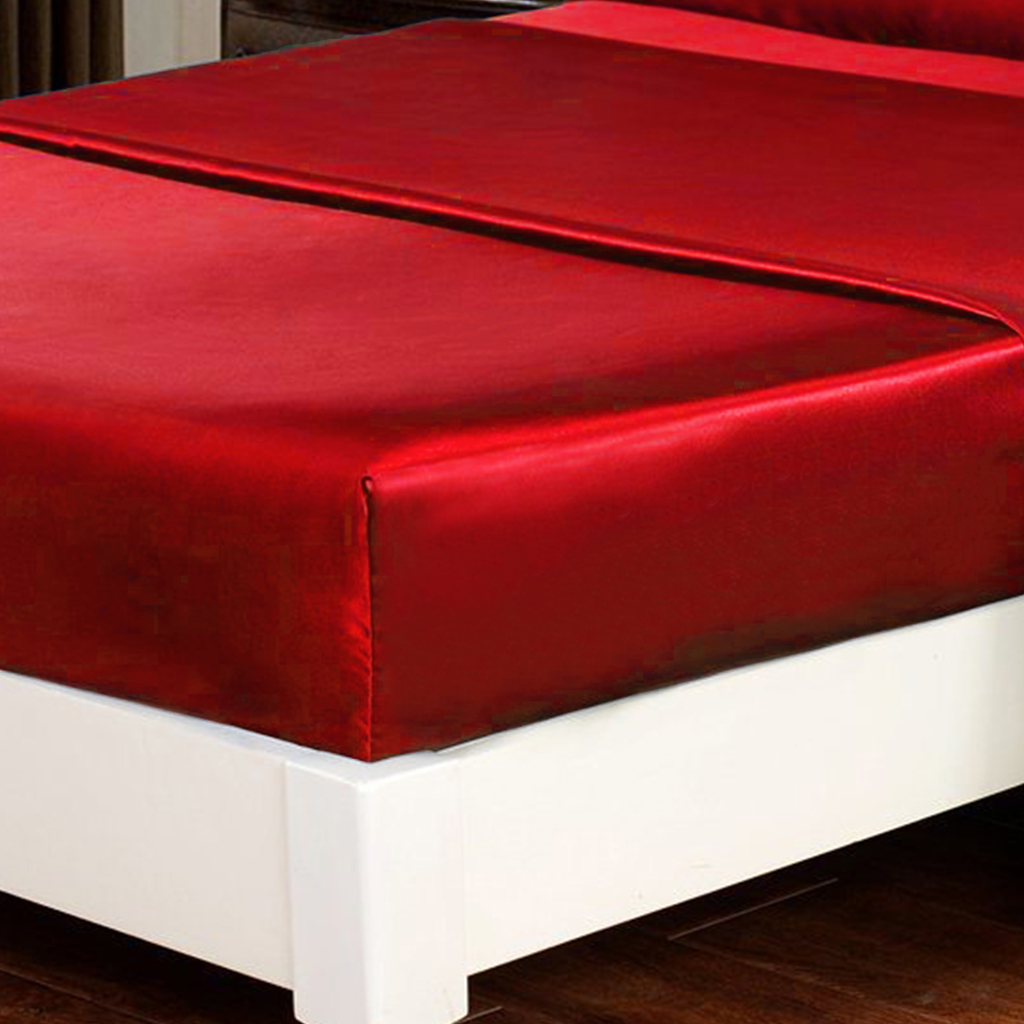 Red Satin Fitted Sheet Single Bed