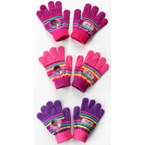 Disney Doc Mcstuffins Knitted 3 Assorted Gloves One Size Kids Accessories