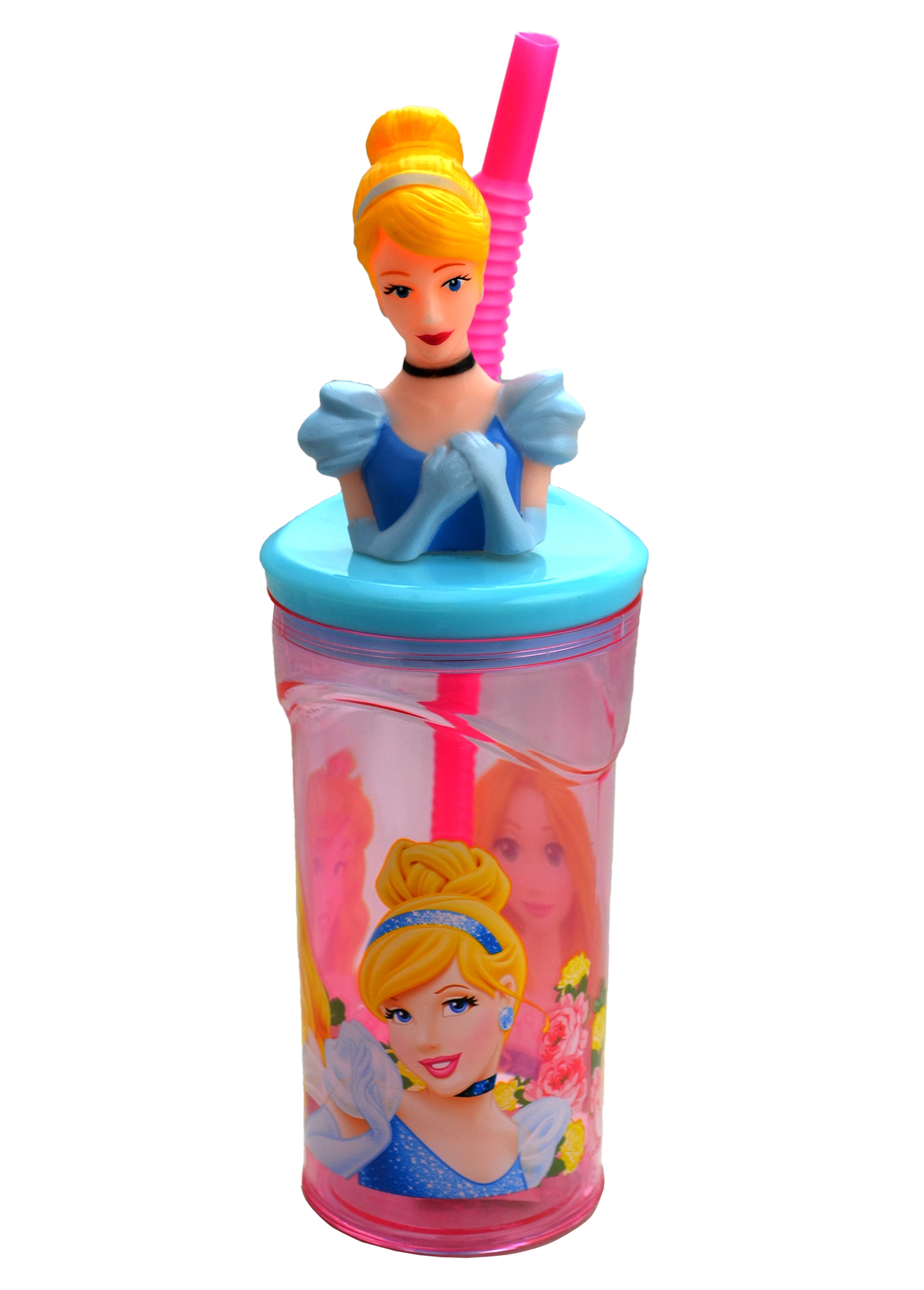 Disney Princess Cinderella Figurine '3d Head' Bottle with Straw