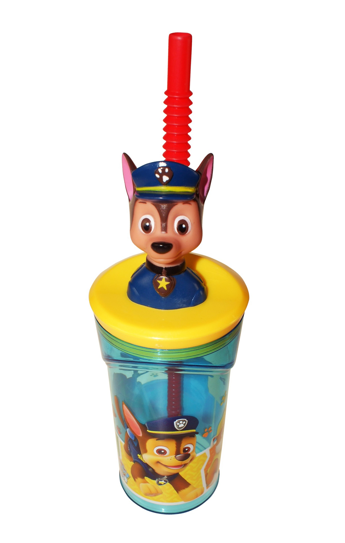 Paw Patrol Chase Figurine '3d Head' Bottle with Straw