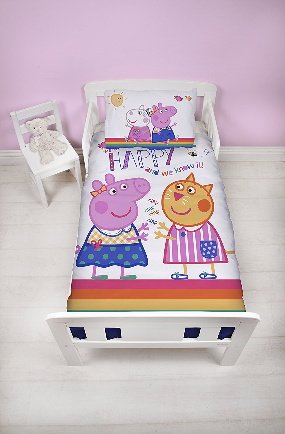 Peppa Pig Hooray Toddler Panel Junior Cot Bed Duvet Quilt Cover Set
