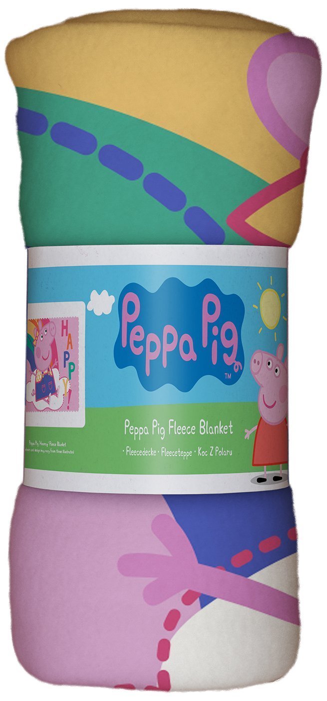 Peppa Pig Hooray Polar Fleece Blanket Rainbow Design Panel Throw