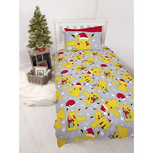 Pokemon Candy Christmas Multi Coloured Rotary Single Bed Duvet Quilt Cover Set