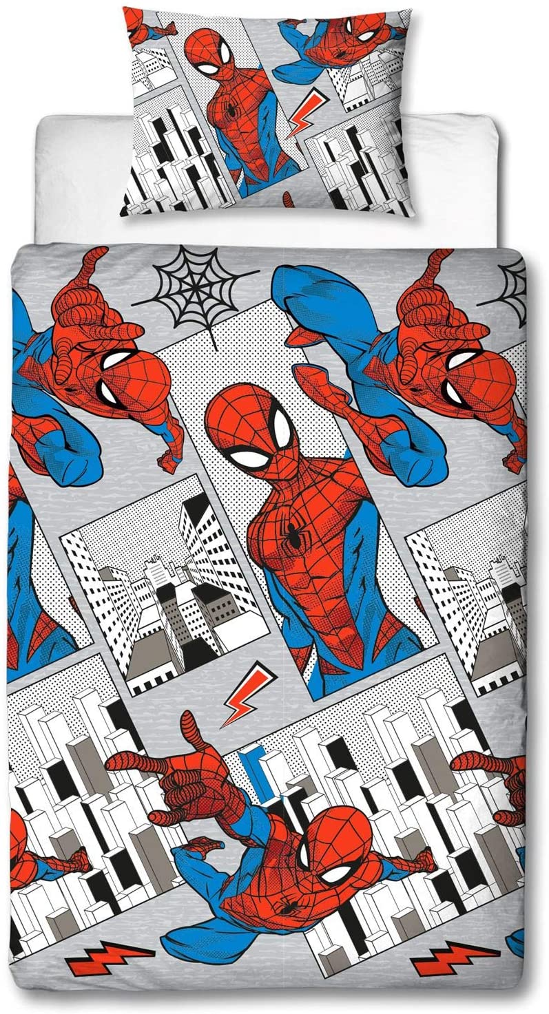 Spiderman Grey City Landscape Rotary Single Bed Duvet Quilt Cover Set