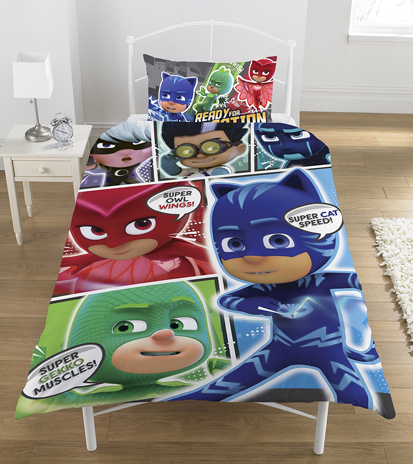 Disney Pj Masks 'Comic' Reversible Panel Single Bed Duvet Quilt Cover Set