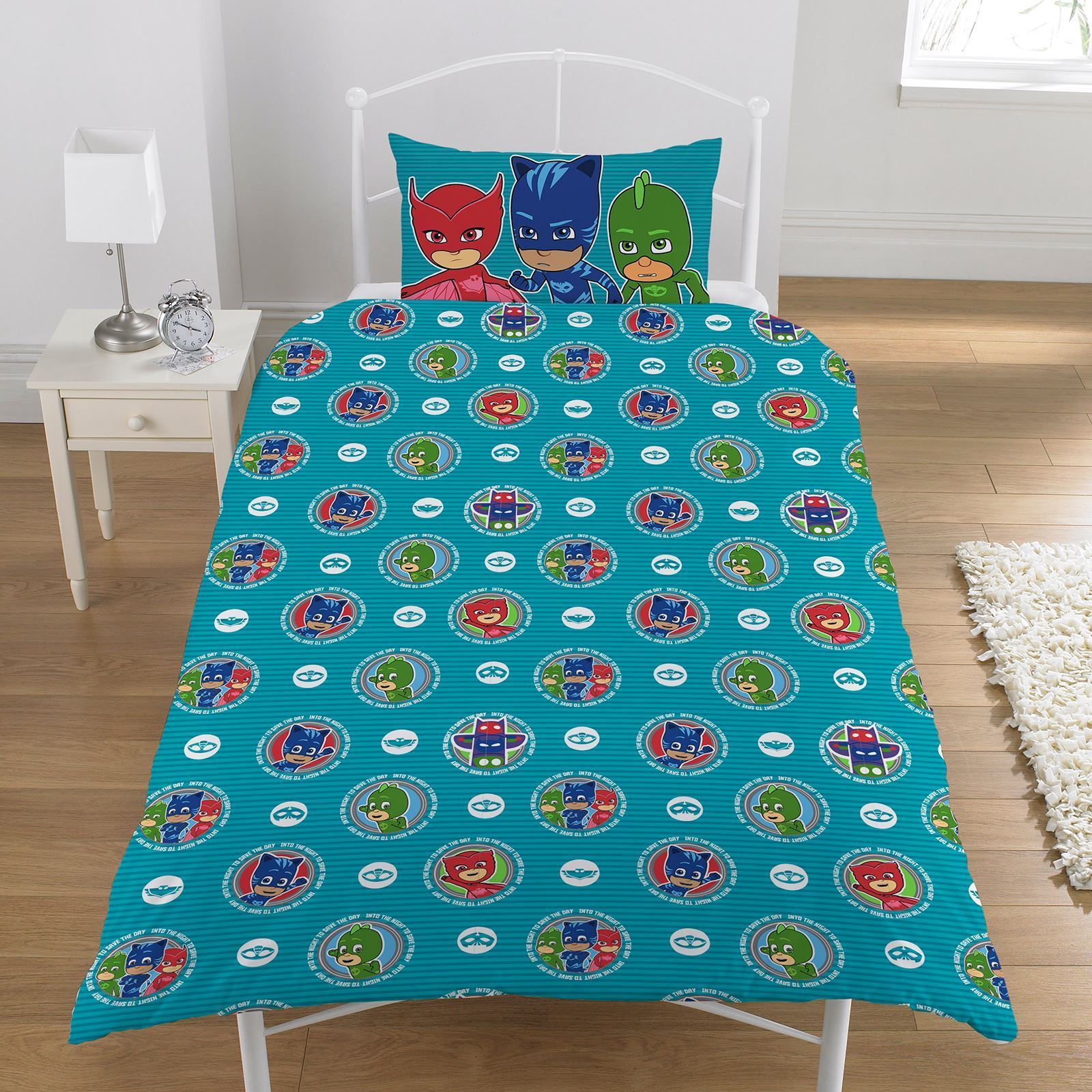 Disney Pj Masks 'It' S Time To Be a Hero' Reversible Rotary Single Bed Duvet Quilt Cover Set