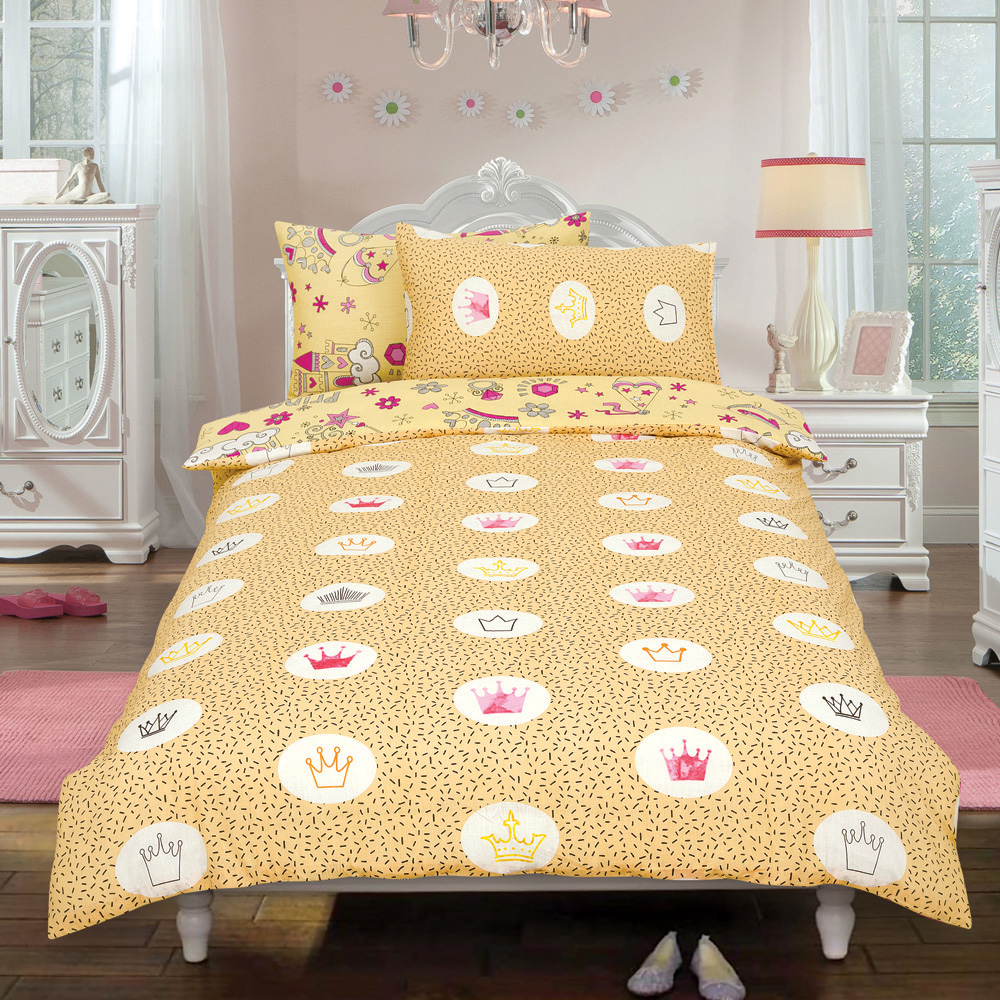 Princess 'Crown' Cream Reversible Rotary Single Bed Duvet Quilt Cover Set