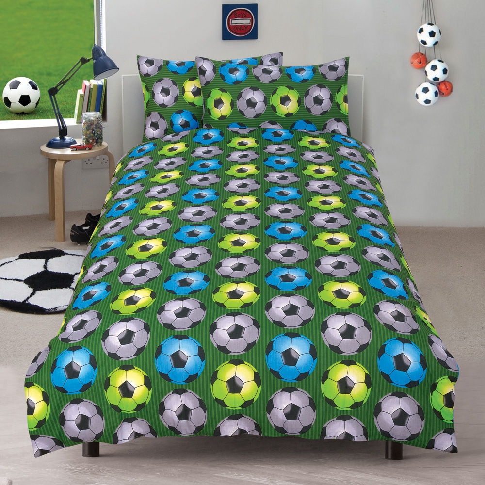 Football 'Champion' Blue Reversible Fc Rotary Single Bed Duvet Quilt Cover Set