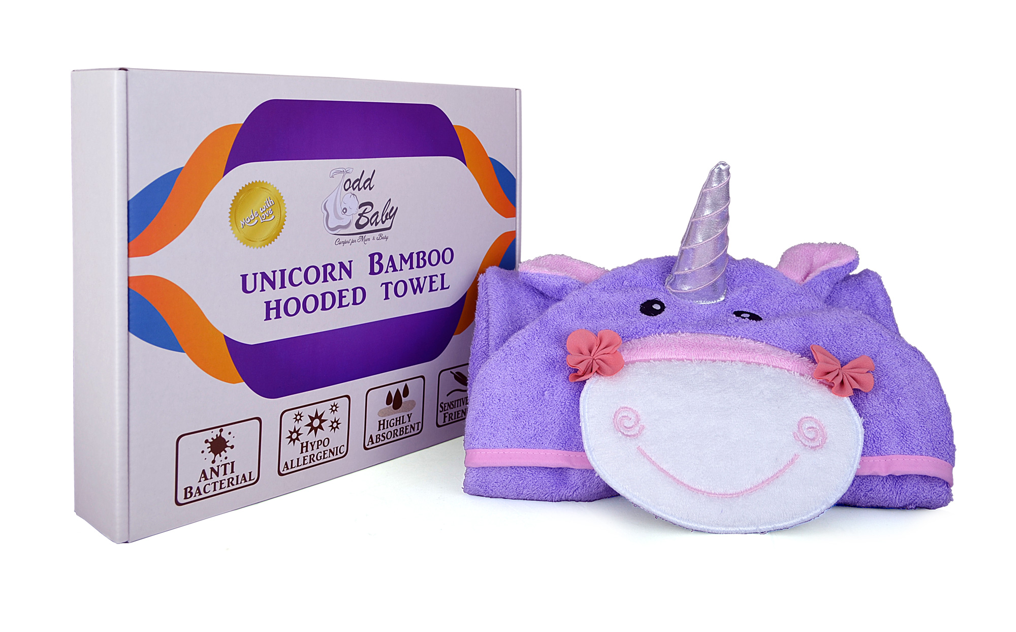 Unicorn Bamboo Cotton Hooded Purple Baby Bath Towel